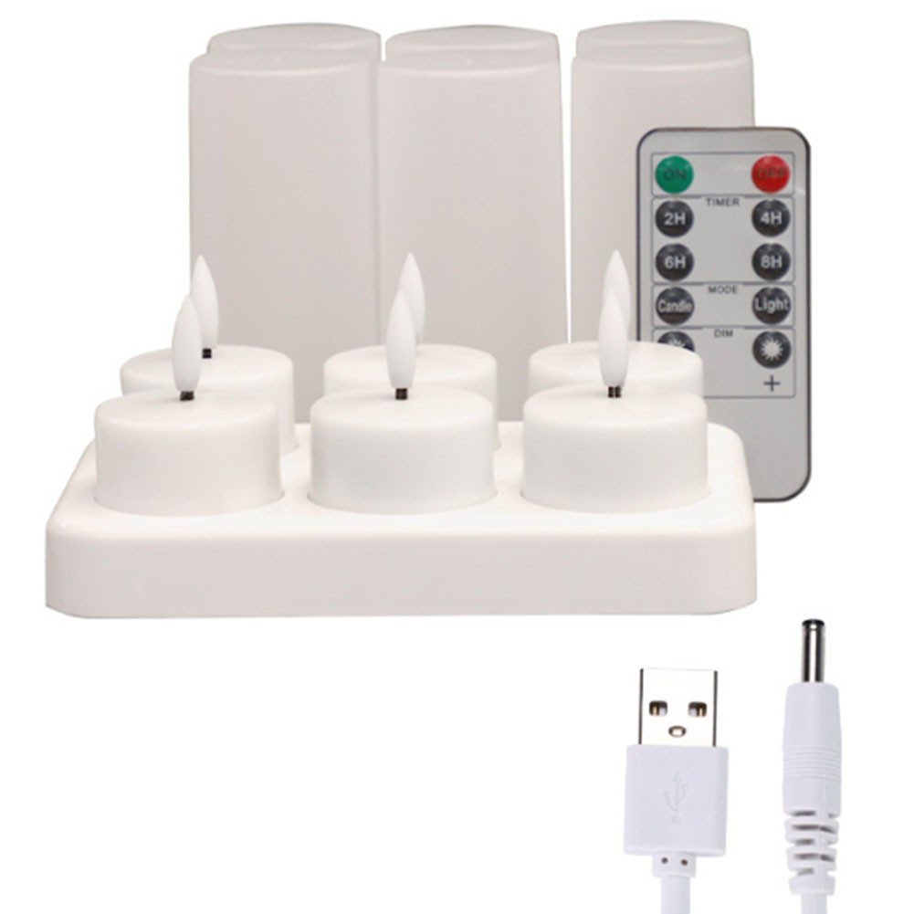 6 Pcs Rechargeable Flameless Votive Candles with Remote and Timer, White4935