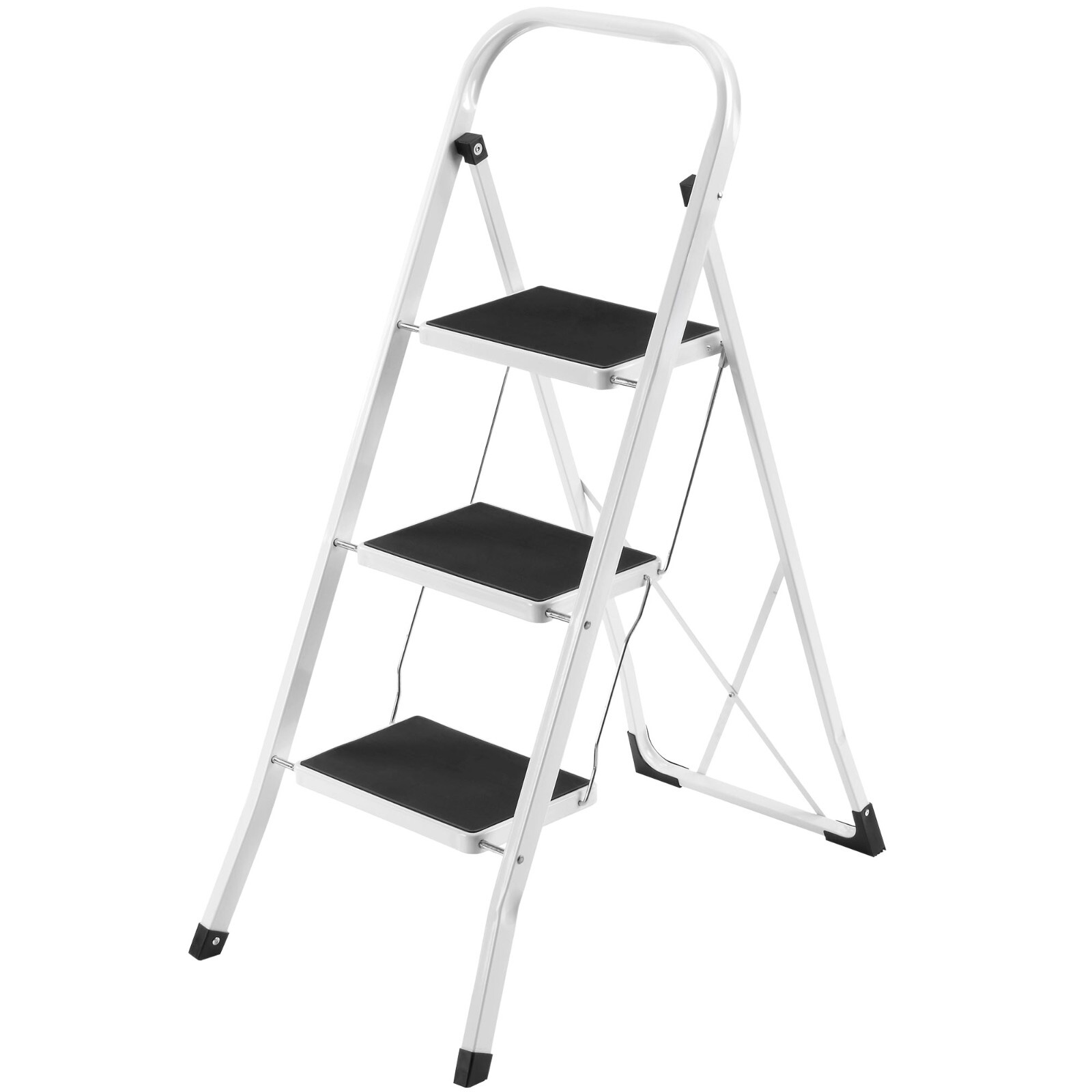 Premium 3 Step Ladder - VonHaus Folding Step Ladder with Anti Slip Feet