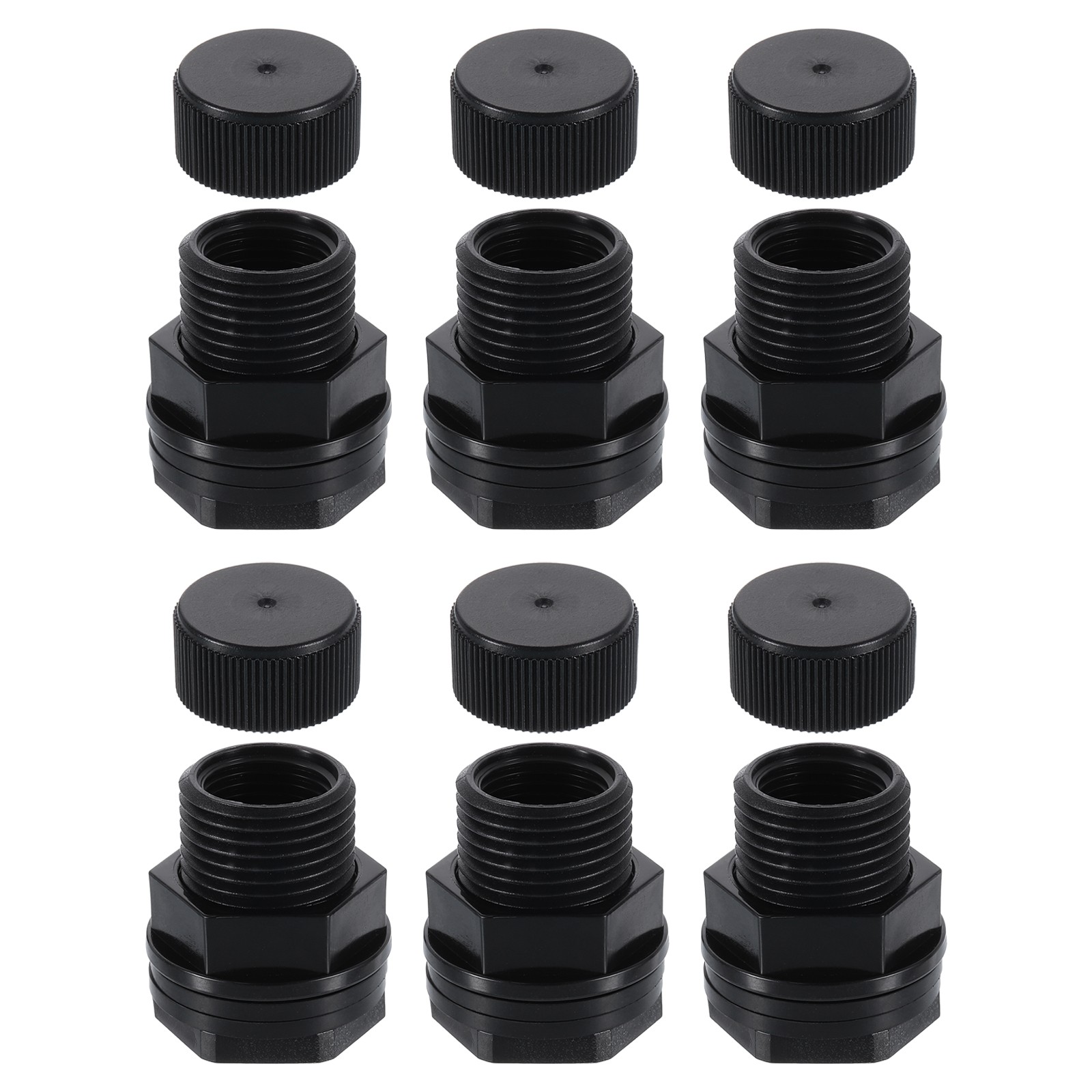 6 Pcs Bulkhead Fitting with Plug, 1/2" NPT x 3/4" GHT Bulkhead Connector, Black