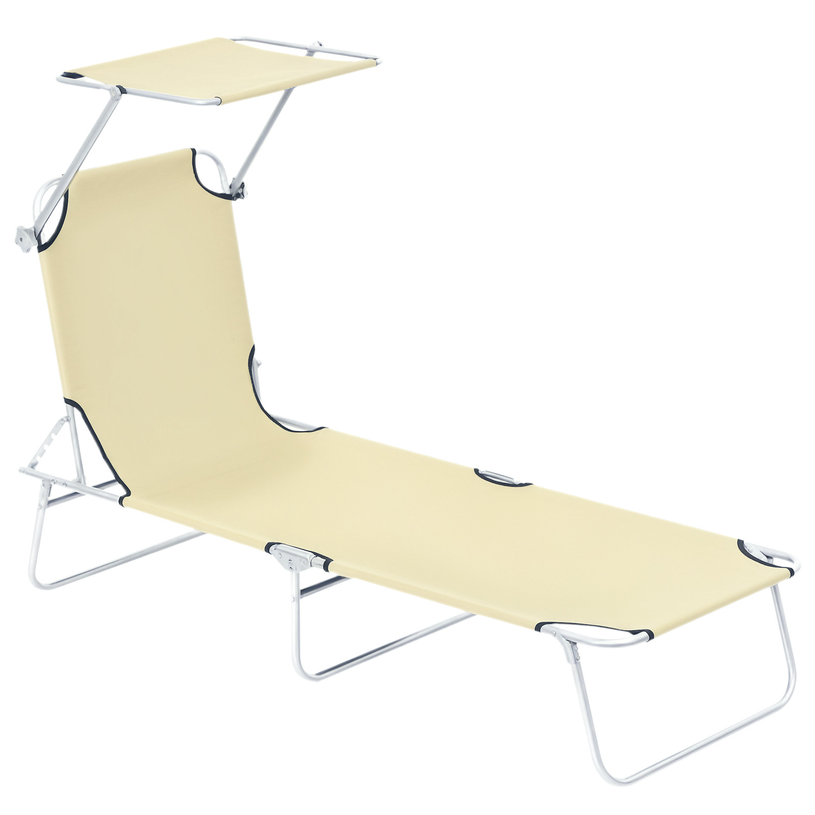 Outsunny Folding Chair Sun Lounger w/ Sunshade Garden Recliner Hammock Beige