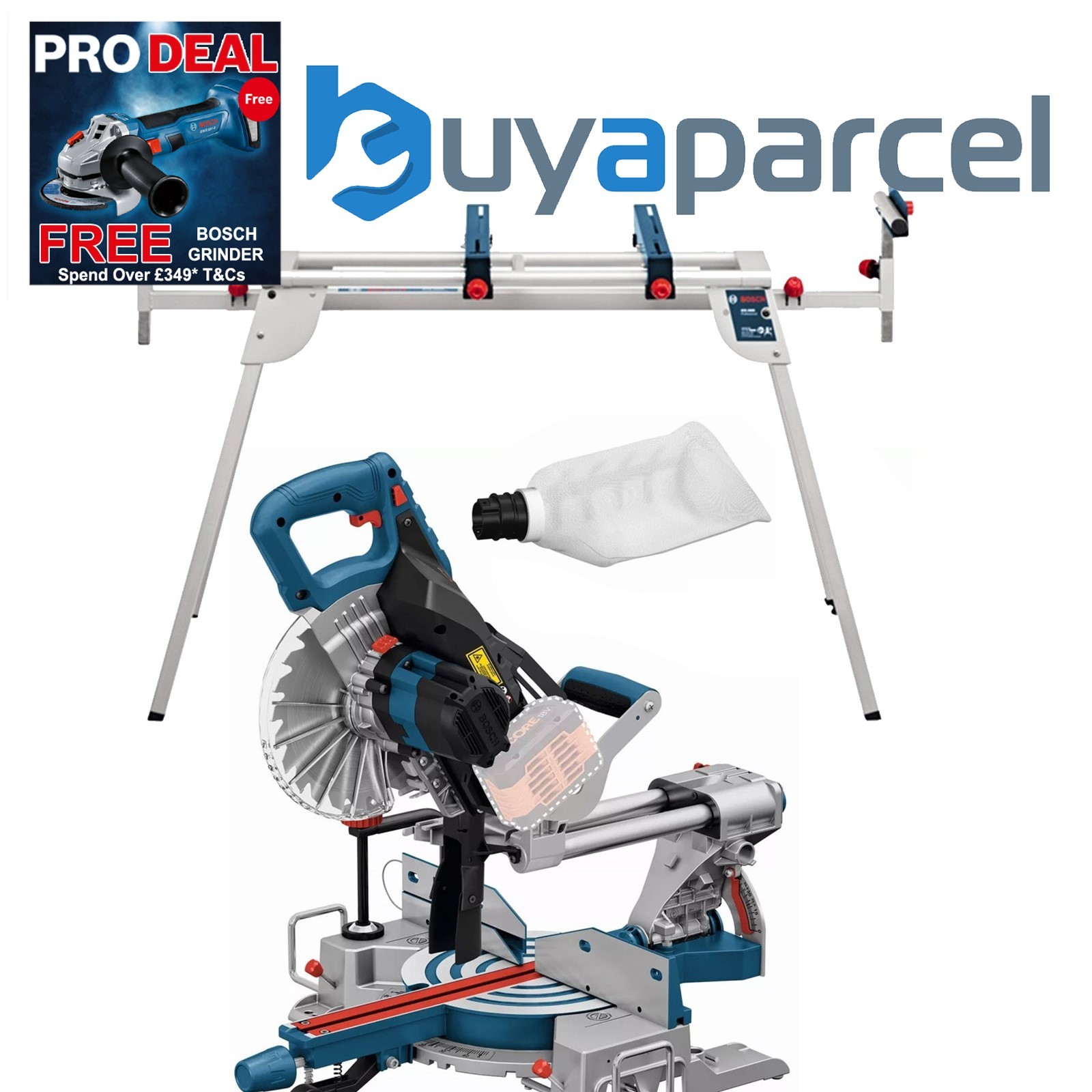 Bosch GCM18V-216DC 18V BITURBO Cordless Mitre Saw 216mm 1600W Bare + Leg Stand