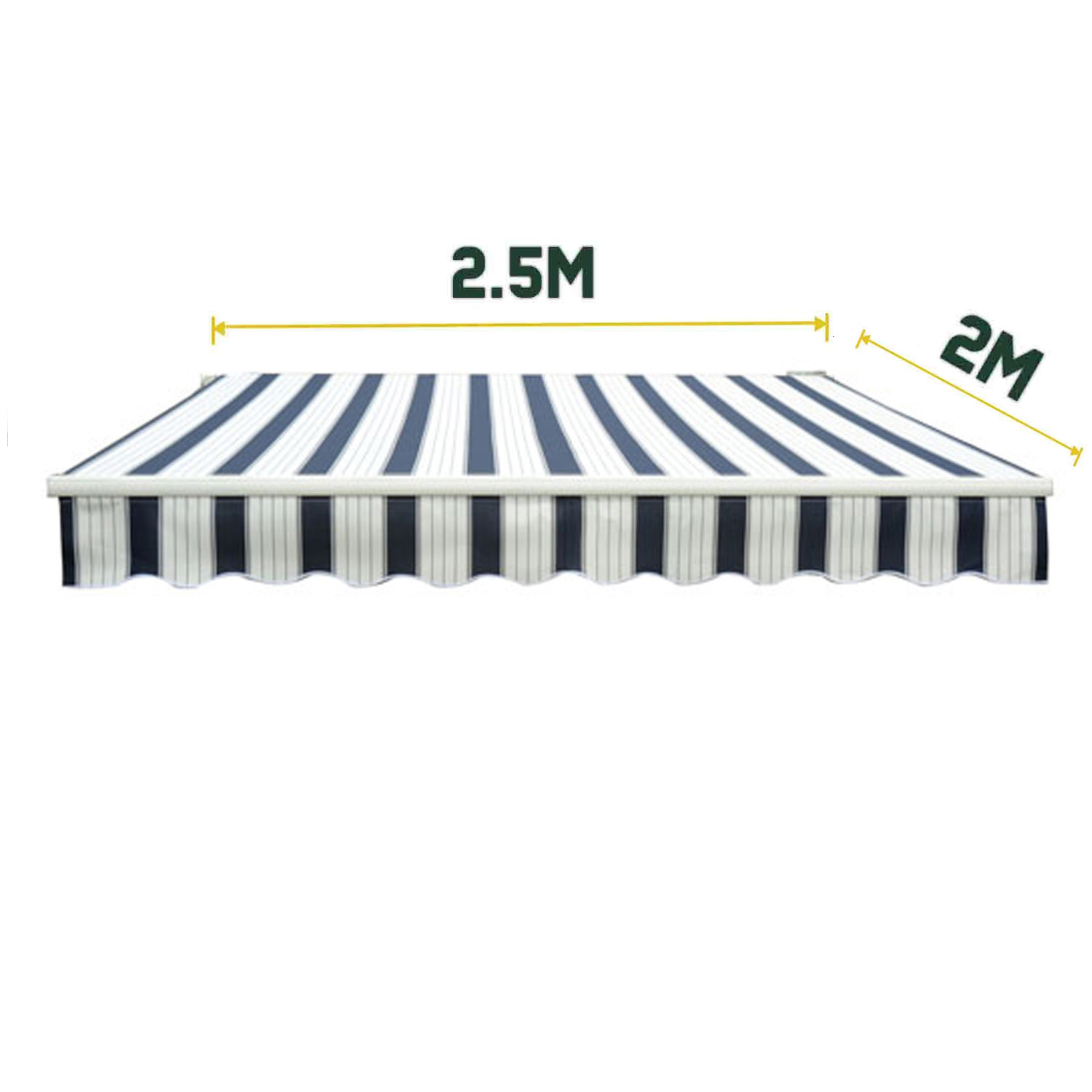 2.5x2M Outdoor Manual Awning Retractable Canopy Garden Sun Shade Blue White