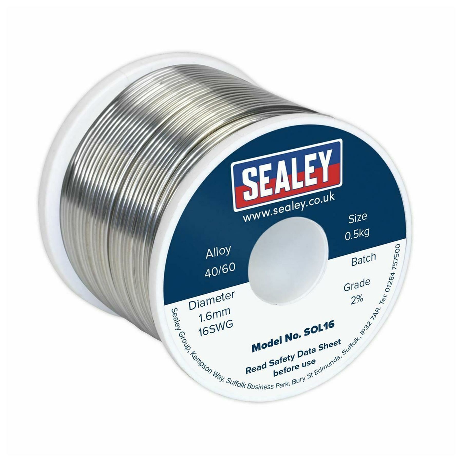 Sealey Solder Wire Quick Flow 1.6mm/16SWG 40/60 0.5kg Reel Resin Cored Solder