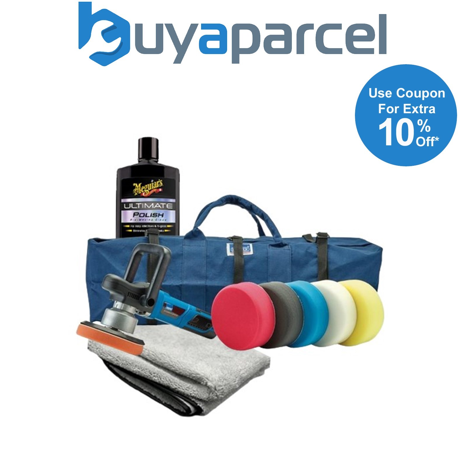 Draper DA Car Polisher 150mm Detailing Buffer 5 Sponge Kit + Meguiars Polish Mix