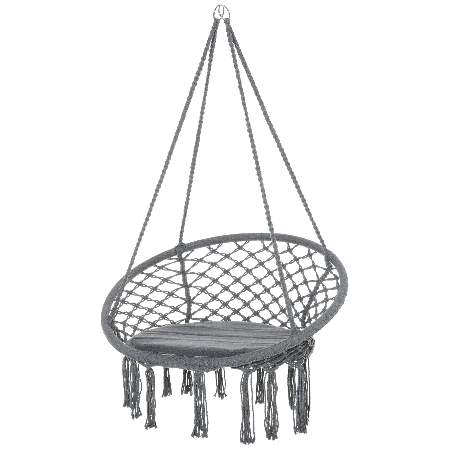 Outsunny Macrame Hanging Chair Swing Hammock for Indoor & Outdoor Use Grey