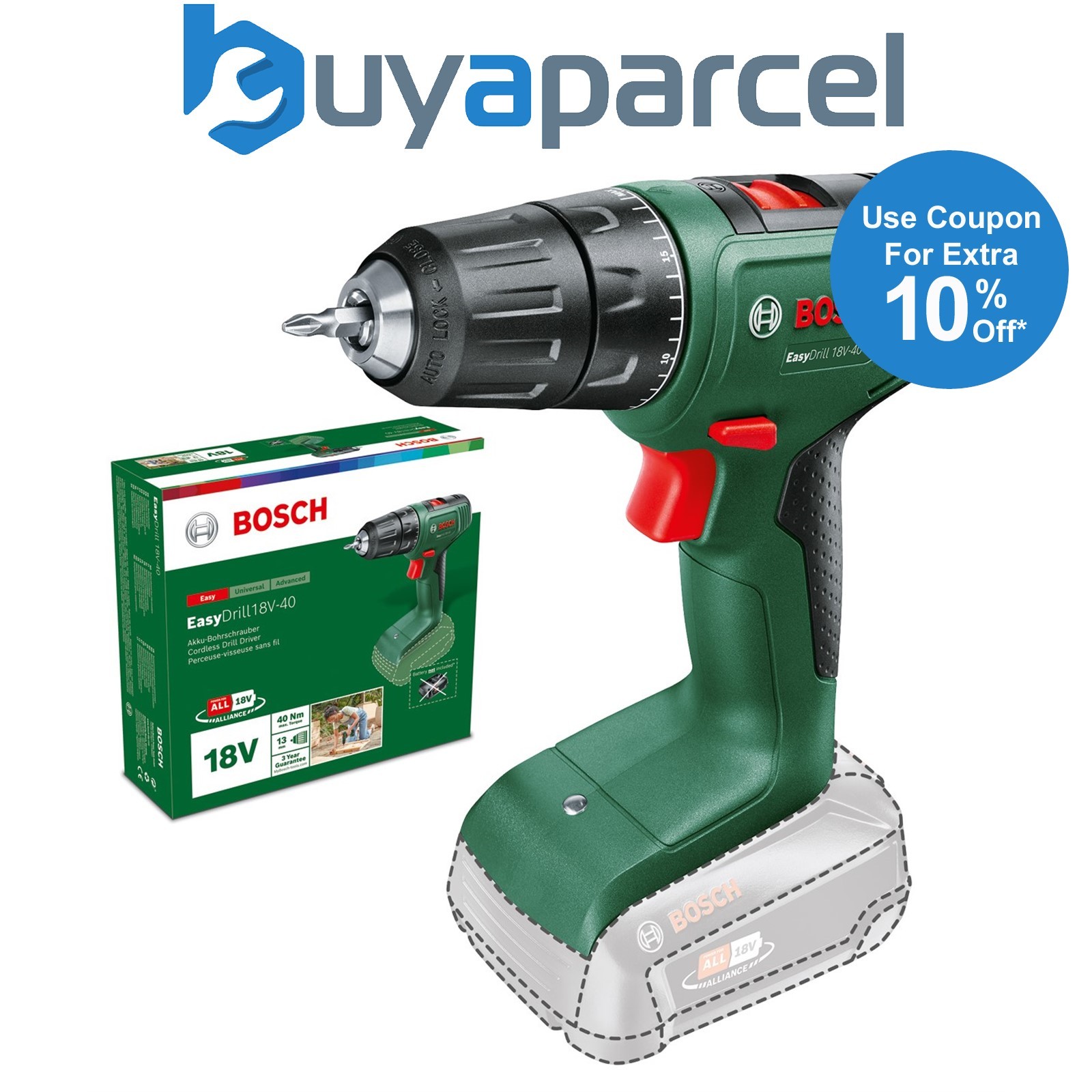 Bosch Cordless 18v Drill Driver EasyDrill 18V-40 Bare Tool 06039D8000