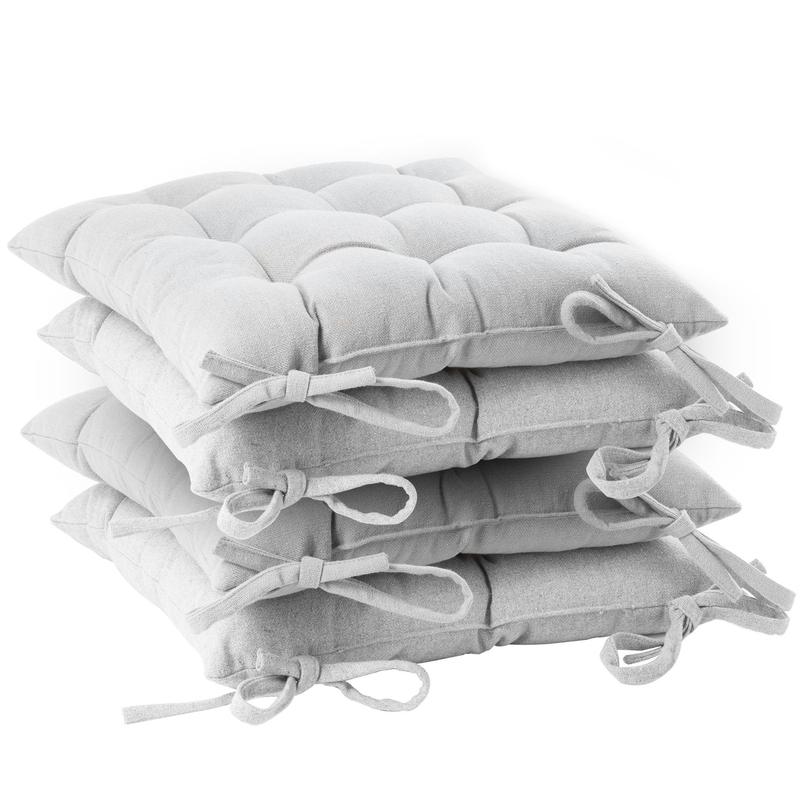 4x Square Garden Chair Seat Cushions Cotton Polyester Filled Outdoor Dining Grey