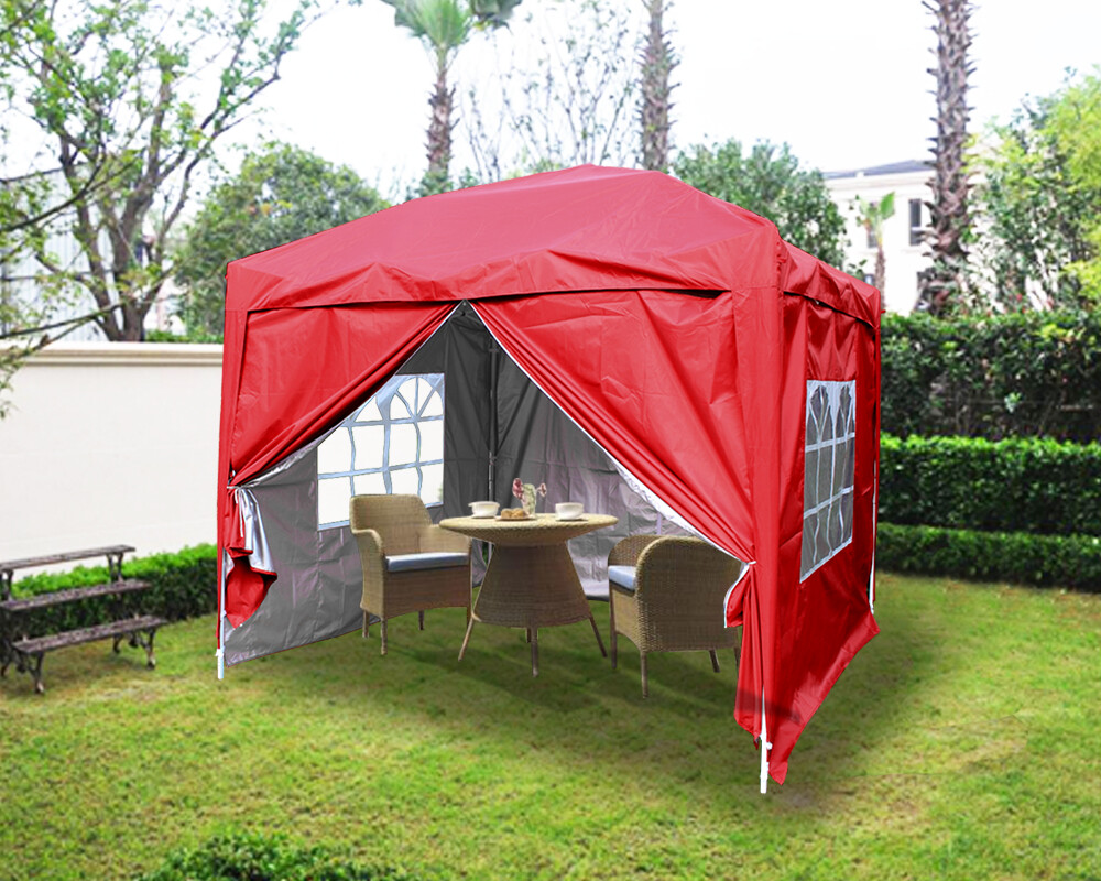 2x2m Red Garden Pop Up Gazebo Marquee Party Tent Wedding Canopy w/ 4 Side Panels