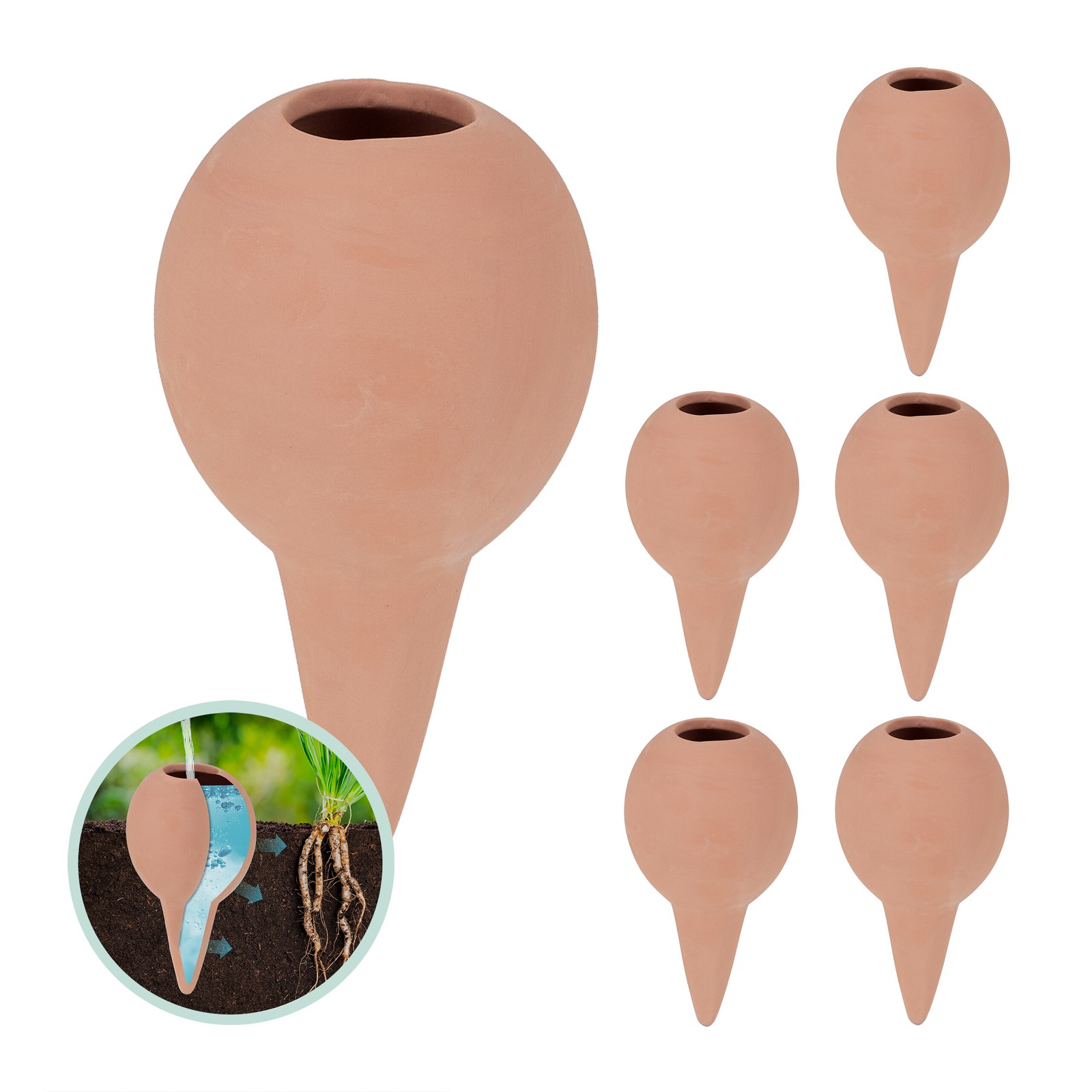 Clay Watering Stakes Cones Plant Waterers Globes Spikes 100 ml Ceramic Set of 6