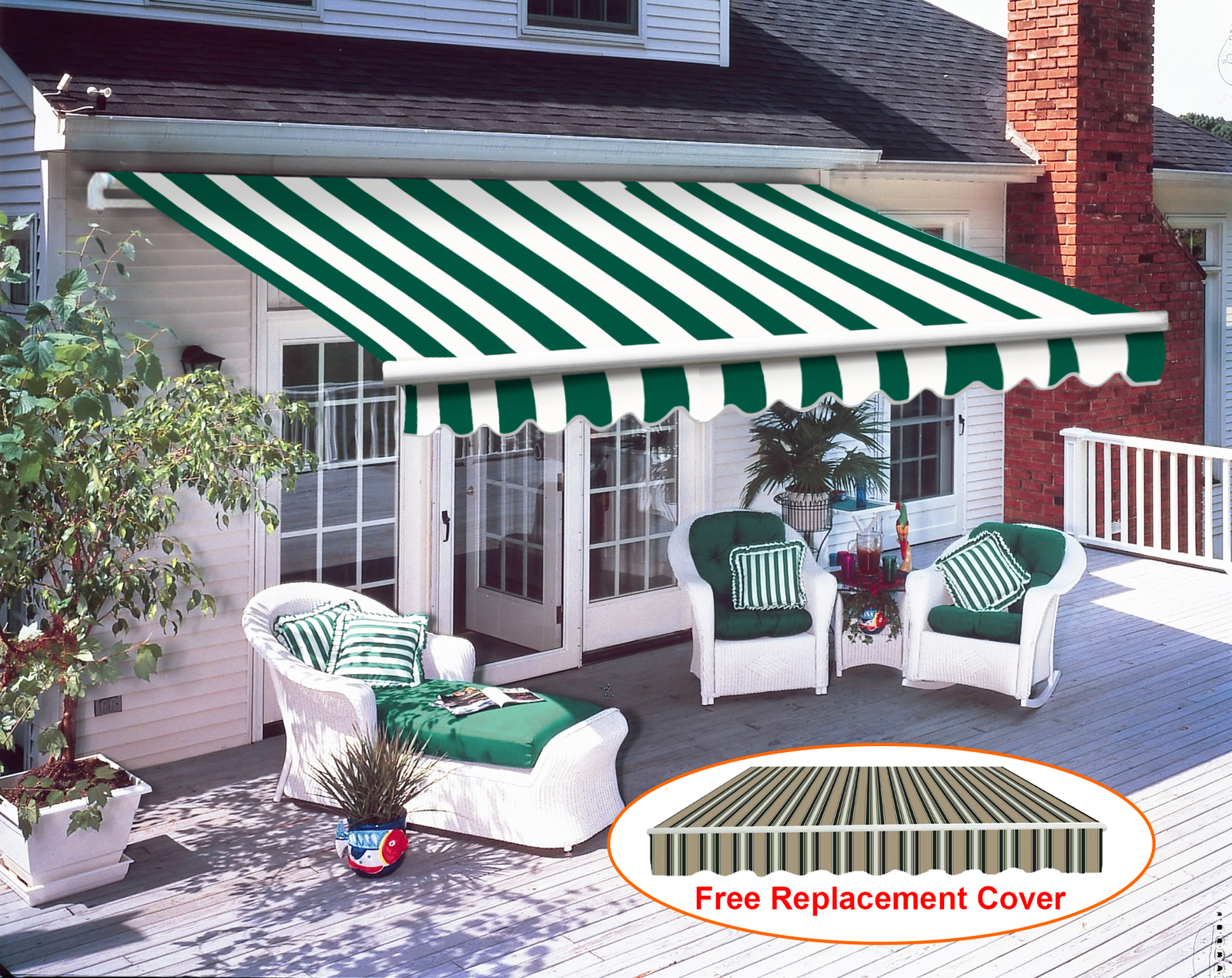 3 x 2.5m Patio Manual Awning Garden Sun Shade Retractable Canopy W/ Free Fabric