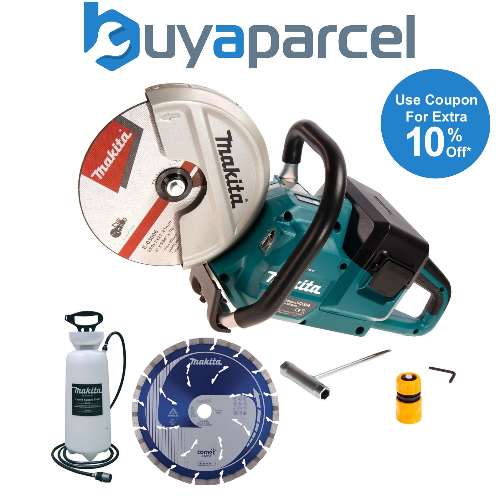 Makita DCE090ZX1 Twin 18v 9" Cordless Brushless Disc Cutter Comet Blade + Water