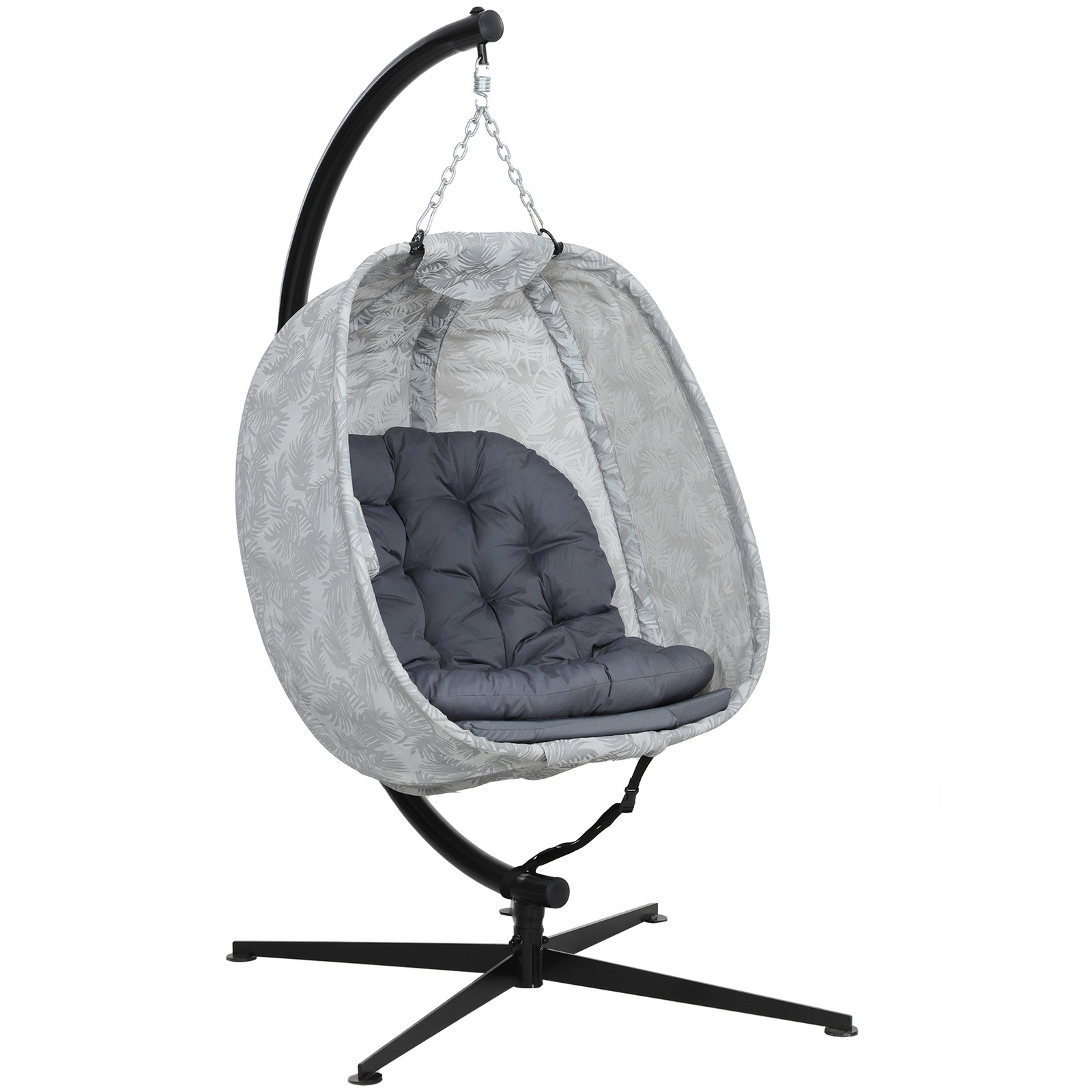 Outsunny Hanging Egg Chair Outdoor Indoor Swing Chair, Folding Basket, Grey