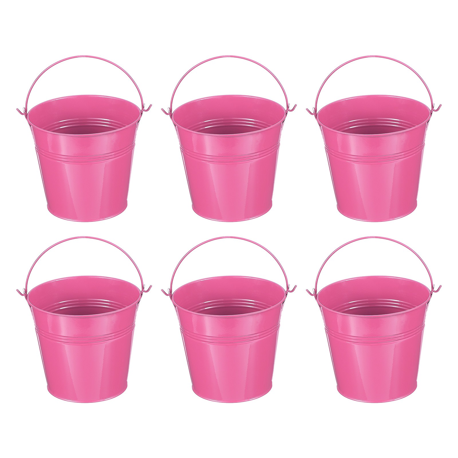6 Pcs 5"x4.7" Small Metal Buckets with Handle Mini Galvanized Bucket Rose Red
