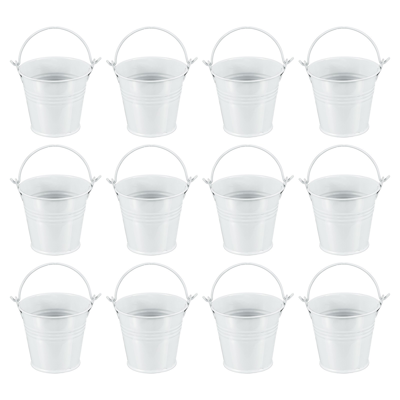 12 Pcs 2.7"x2.3" Small Metal Buckets with Handle Mini Galvanized Bucket White