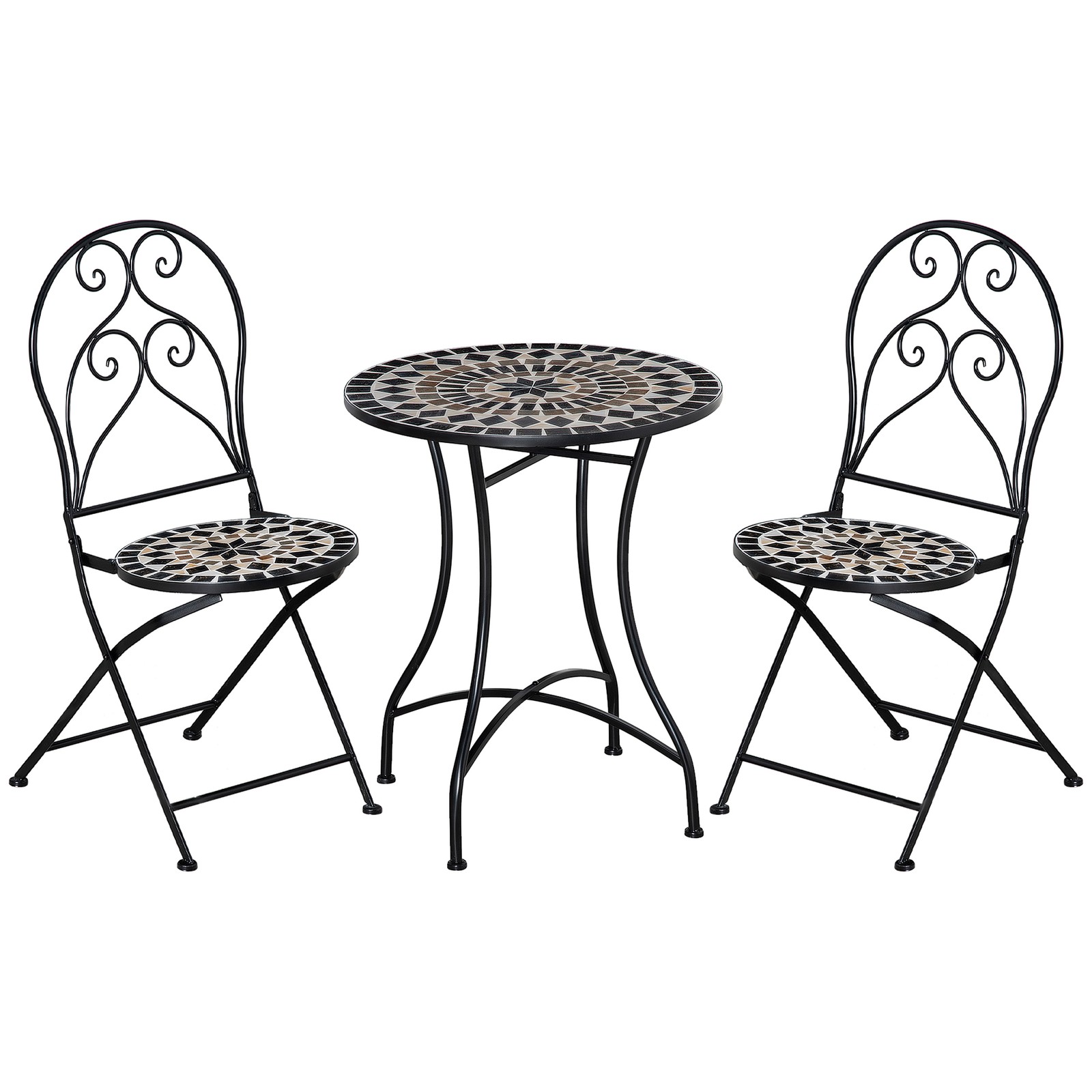Outsunny 3 PCs Garden Bistro Set W/ Balcony Table and Chairs Metal Frame