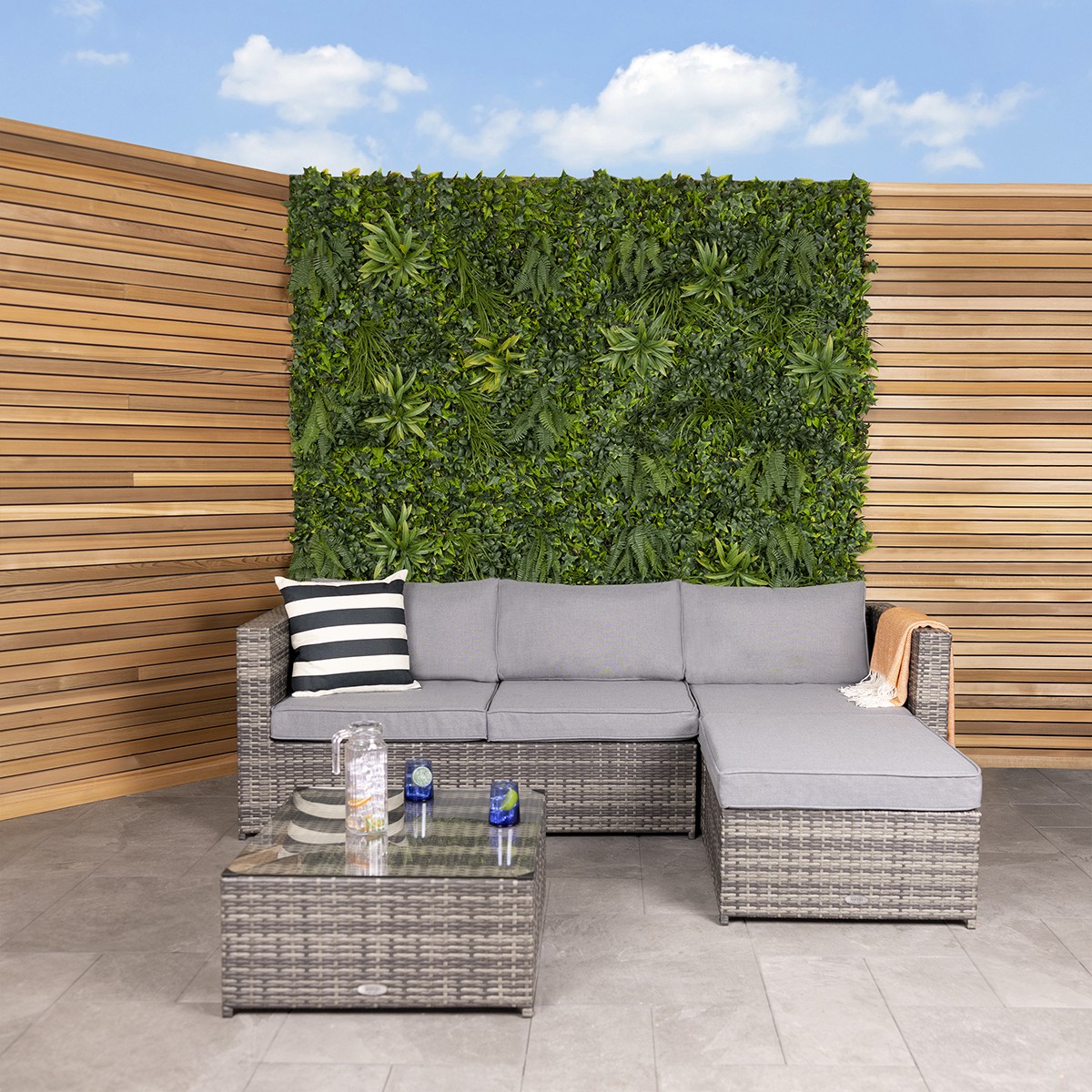 Charles Bentley L-Shaped 3 Seater Outdoor Rattan Furniture Lounge Set Grey