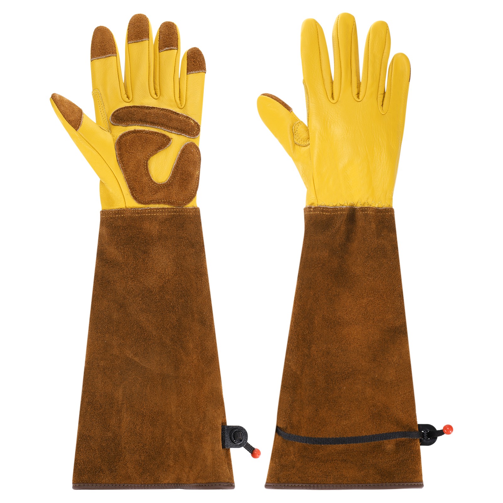m Long Gardening Gloves Cowhide Leather Pruning Gardens Glove Yellow/Brown