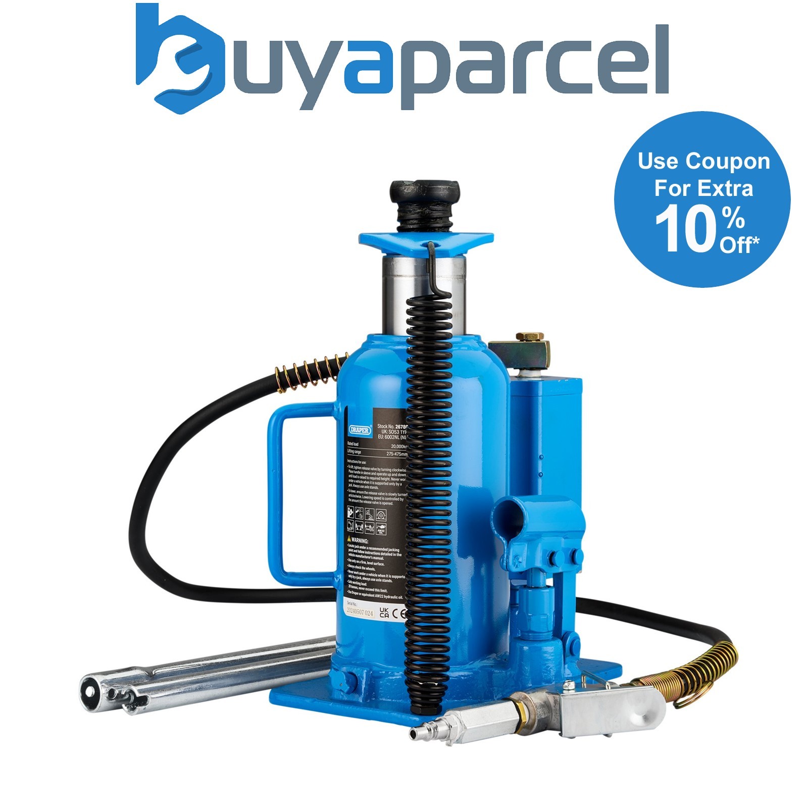 Draper 26780 Air Bottle Jack, 20 Tonne