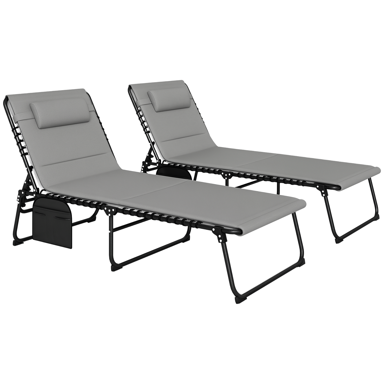Outsunny Folding Sun Loungers Set of 2, Reclining Sun Bed, Light Grey