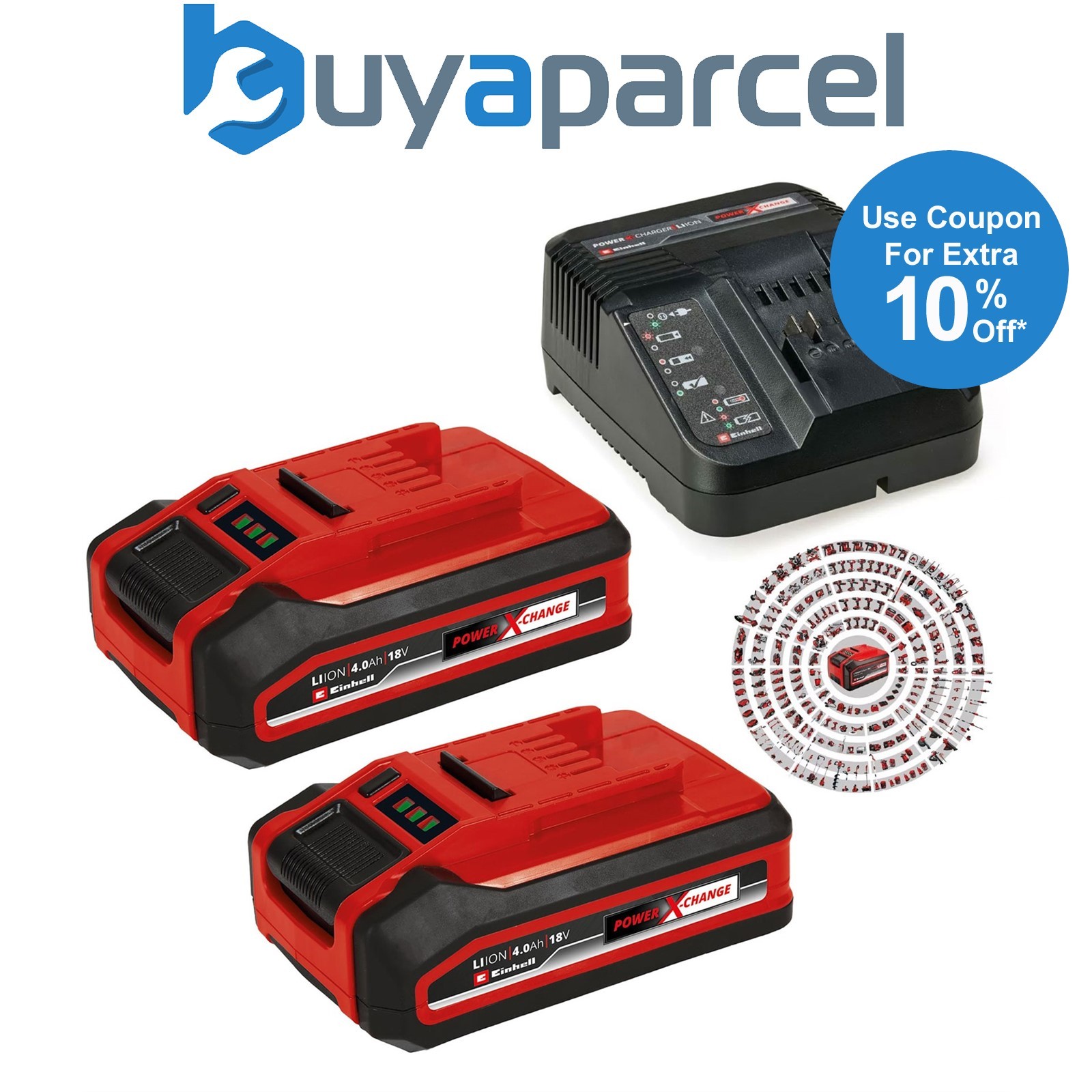 Einhell Professional 18v 4.0Ah PLUS Battery x 2 + Fast Charger PXC Starter Kit