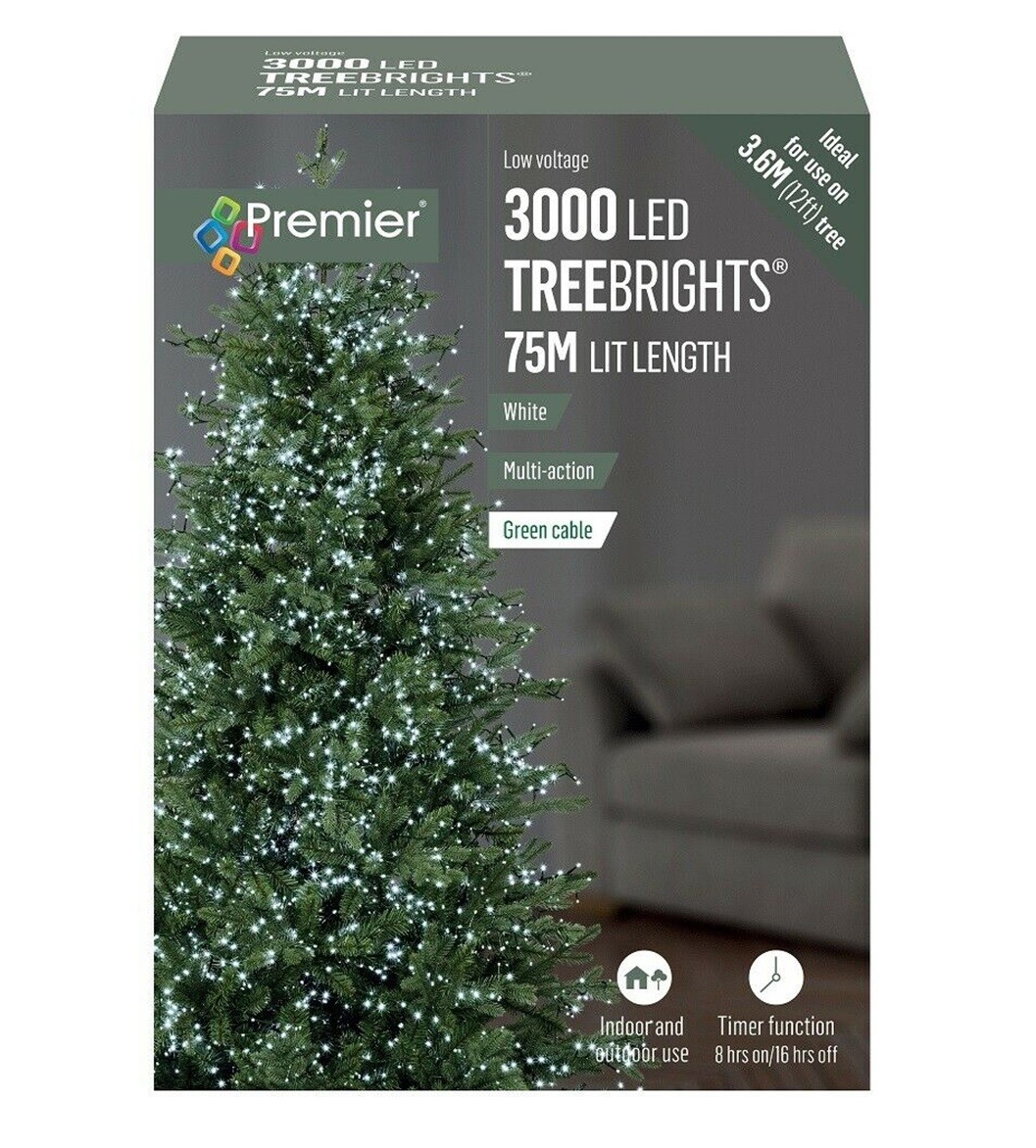 3000 LED Christmas Tree Lights 12ft Tree Multi Action Cluster Timer Bright White