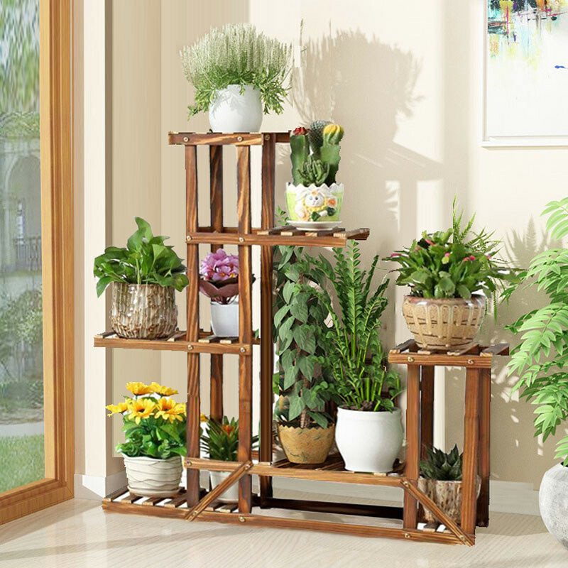 Rustic Plant Pot Flower Stand Bonsai Display Shelf Living Room Patio Decorative