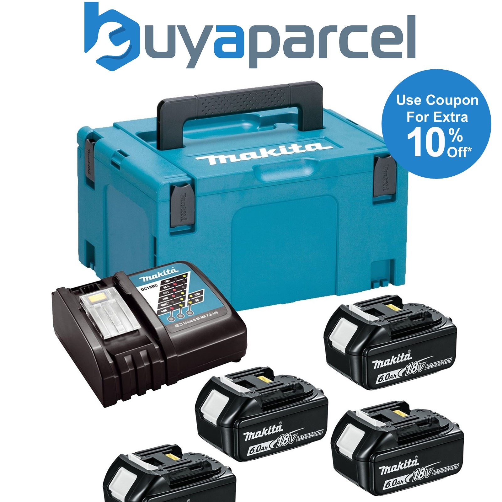 Makita BL1860 18v 4 x 6.0ah Lithium Batteries DC18RC Fast Charger + Makpac Case