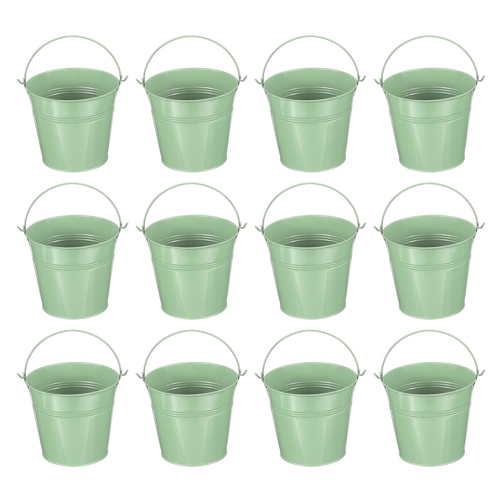 12 Pcs 5.1"x4.7" Small Metal Buckets with Handle Mini Bucket Light Green