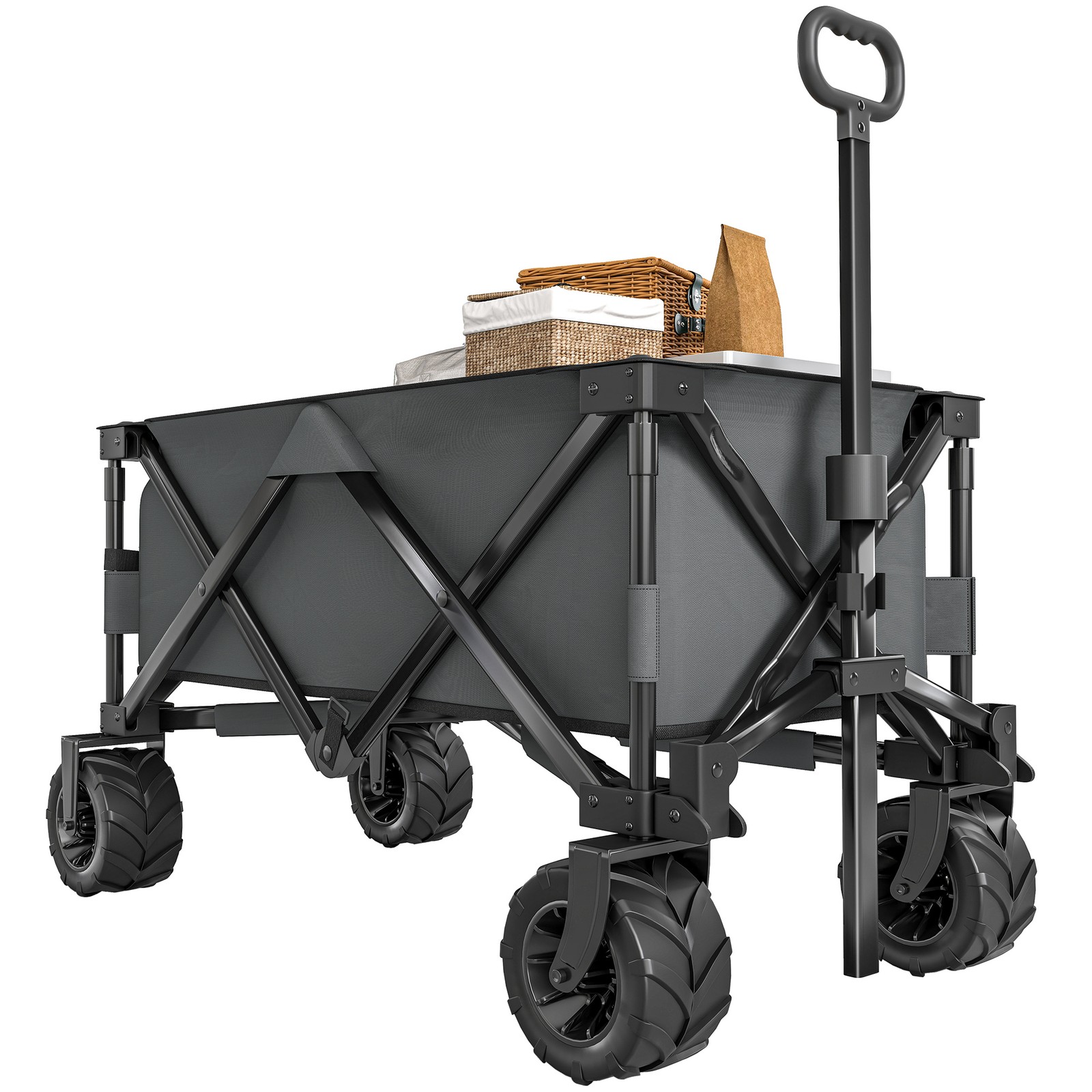 Outsunny Outdoor Cart Folding Cargo Wagon Trailer Beach w/ Handle Dark Grey