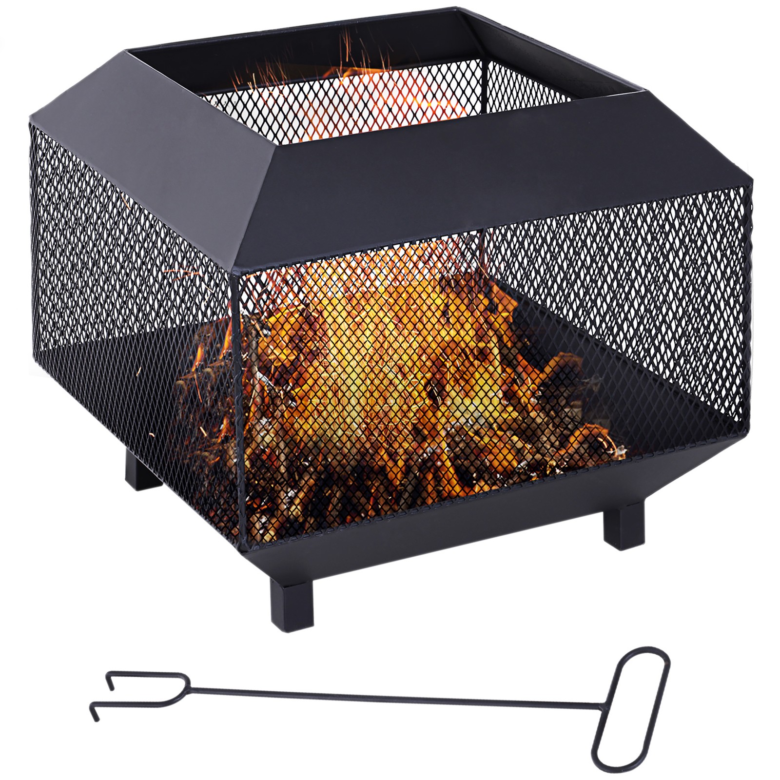 Outsunny Metal Firepit Brazier Garden Square Stove Log Wood Burner