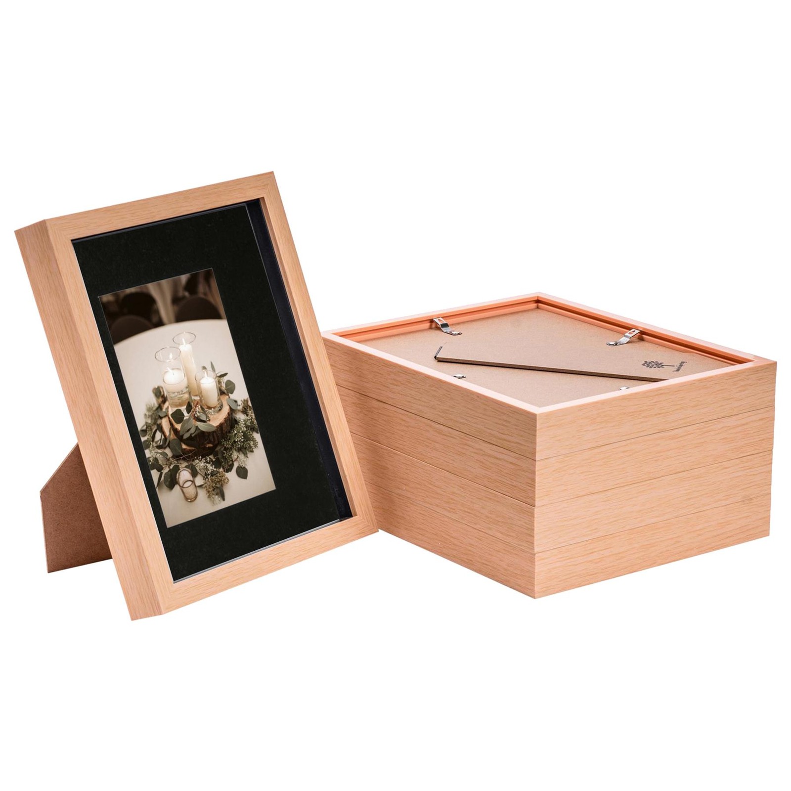 5x 3D Box Photo Frames Display 8 x 10" with 4 x 6" Mount Light Wood/Black