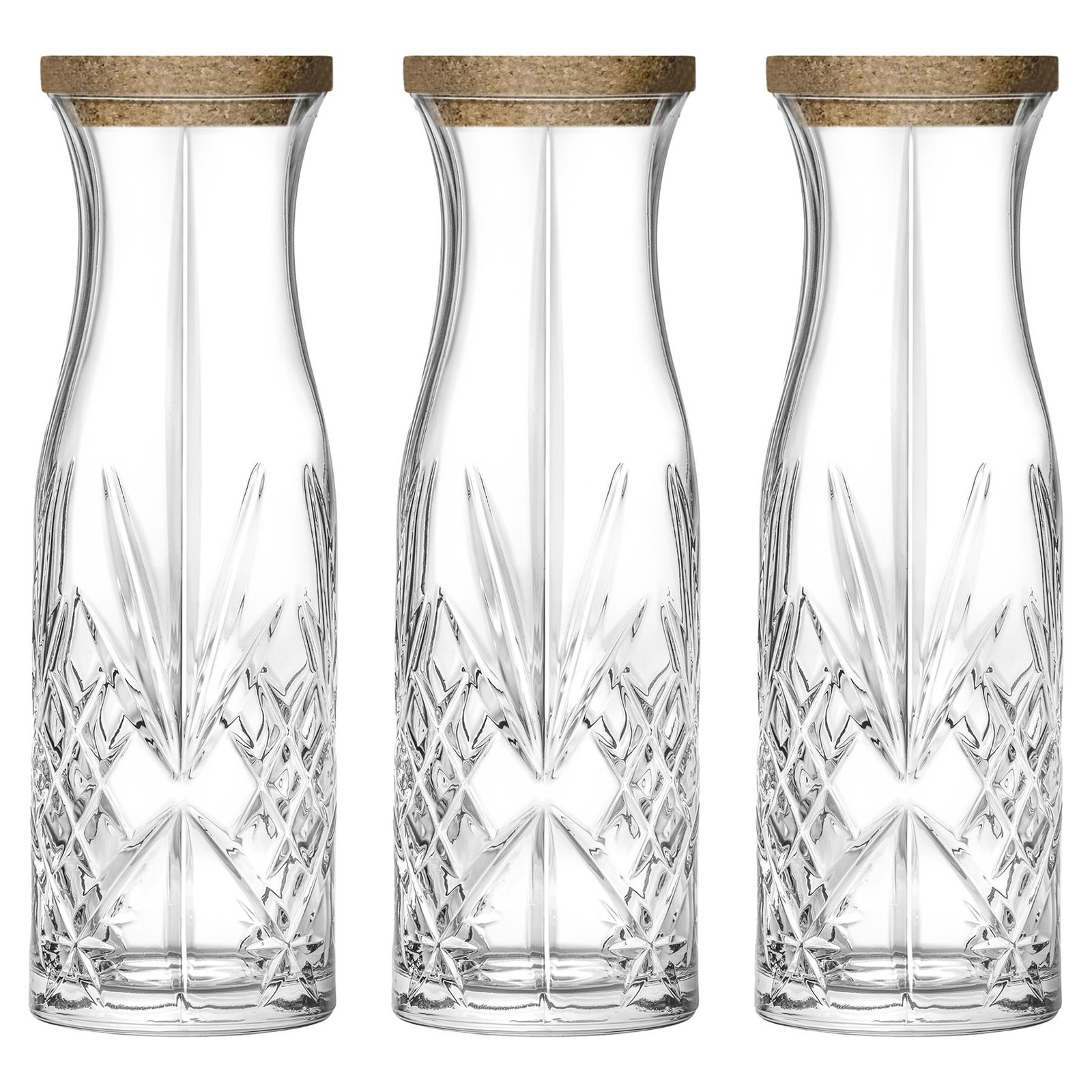 3x RCR Crystal 1L Melodia Glass Carafes with Cork Lid Wine Water Decanter Jug