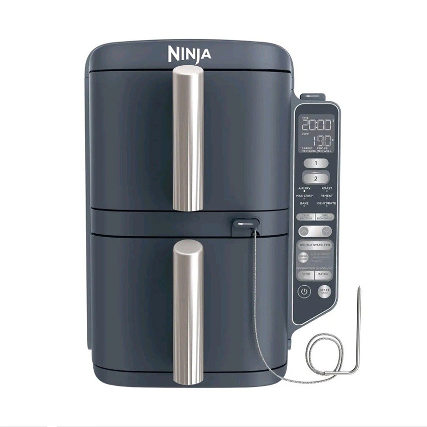 Ninja SL451UKCYD 9.5L Twin Stacked XL Air Fryer with Smart Cook System Grey/Blue