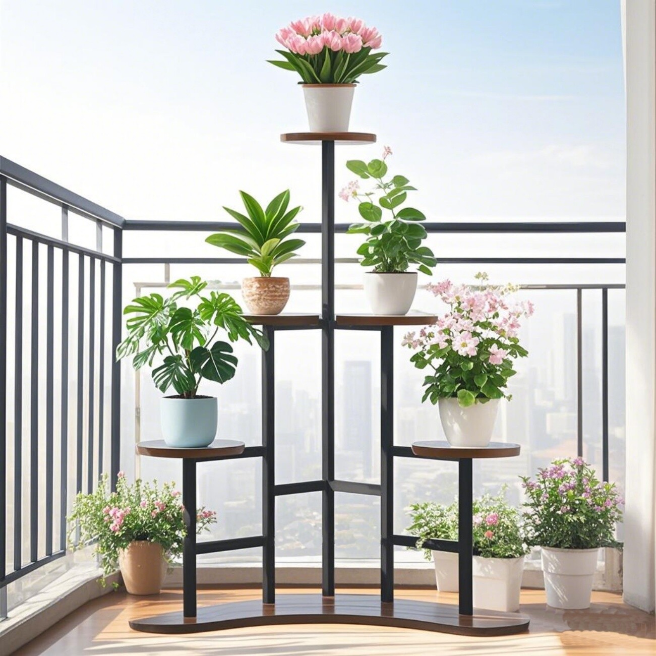 5-Tier Steel Corner Plant Stand - Indoor/Outdoor Durable Shelf for Potted Plants