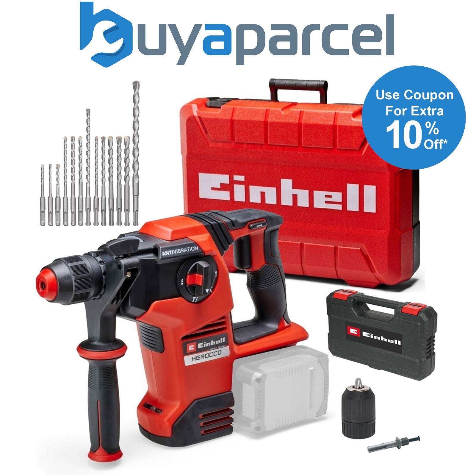 Einhell HEROCCO 36/28 Twin PXC 18v / 36V SDS+ Plus Hammer Drill + 12PC KWB Set +