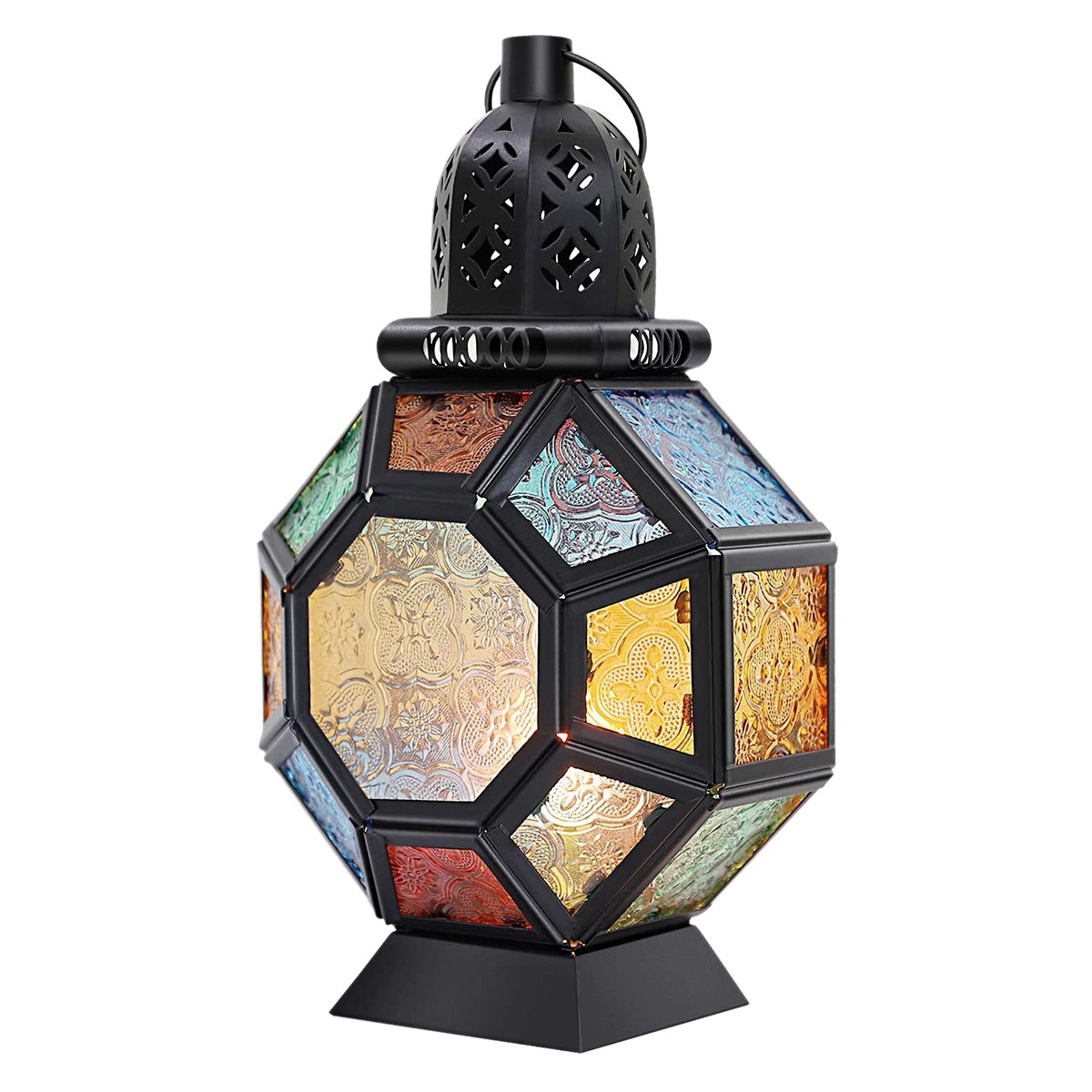 Retro Iron Candle ,Portable Moroccan Stained Glass Candle Holder Hanging1427