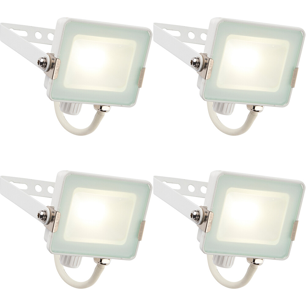 4 PACK Outdoor Waterproof LED Floodlight - 10W Cool White LED - Matt White