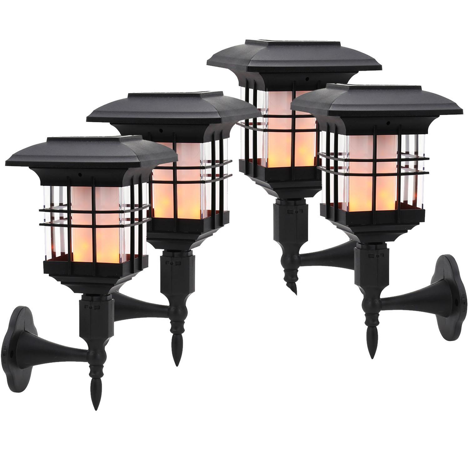 4 x Solar Flickering Flame Effect 51 LED Wall Lights Garden Fence Door Shed Lamp