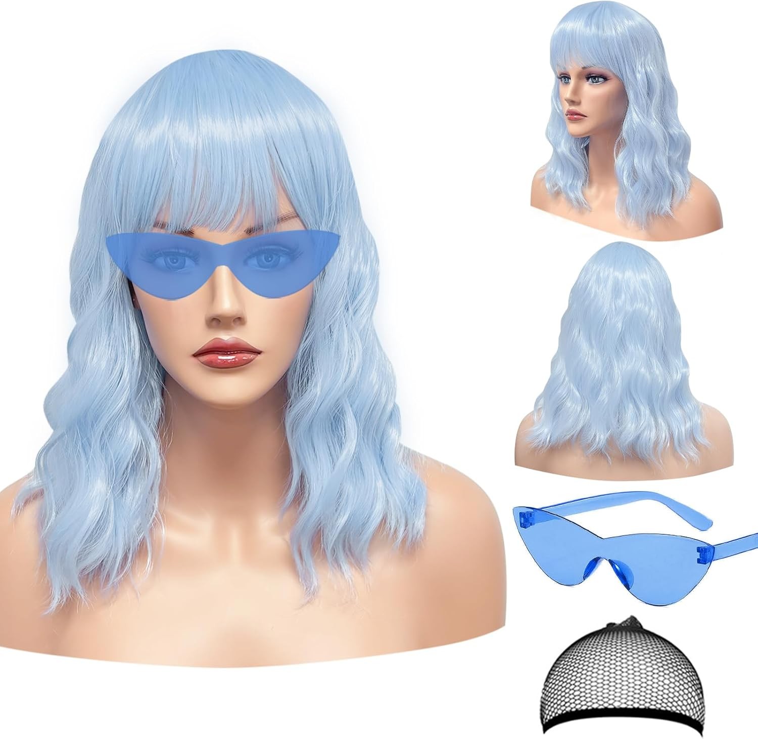 Short Wigs With Air Bangs Shoulder Length Women's Wig Curly Wavy Synthetic Hall