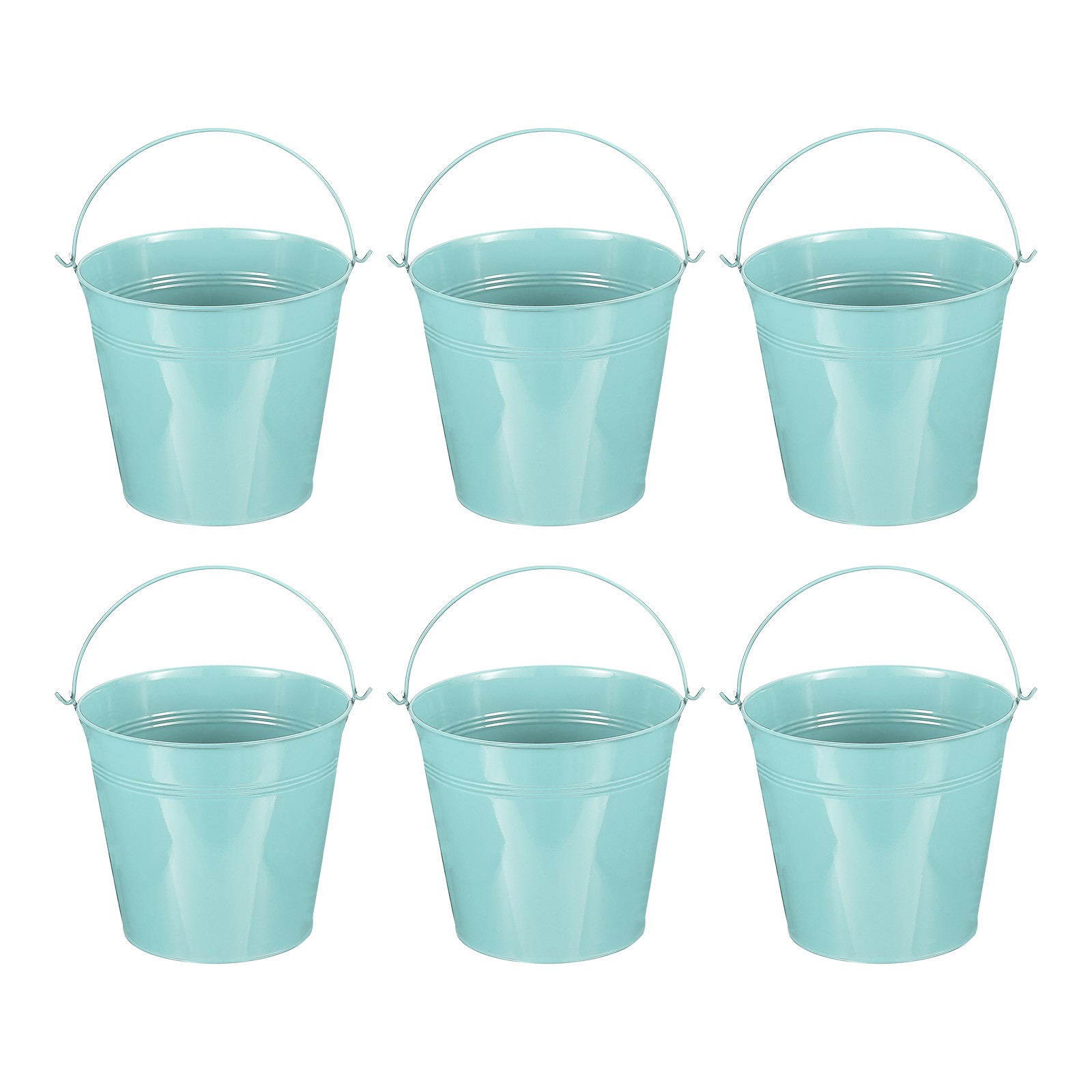 6 Pcs 7"x6.4" Small Metal Buckets with Handle Mini Bucket Light Blue