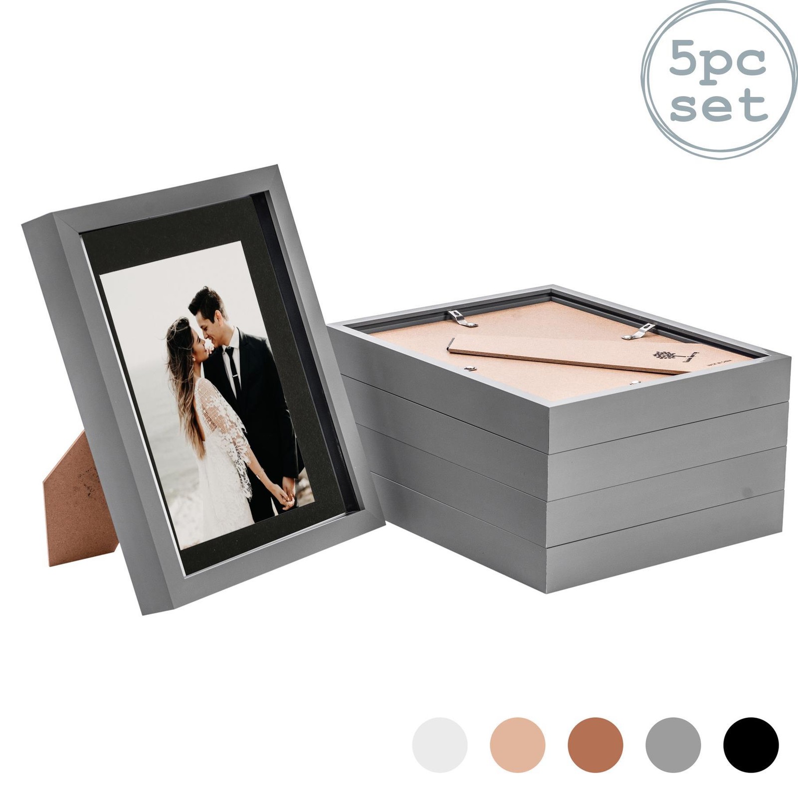 5x 3D Box Photo Frames Picture Display 8 x 10" with 5 x 7" Mount Grey/Black