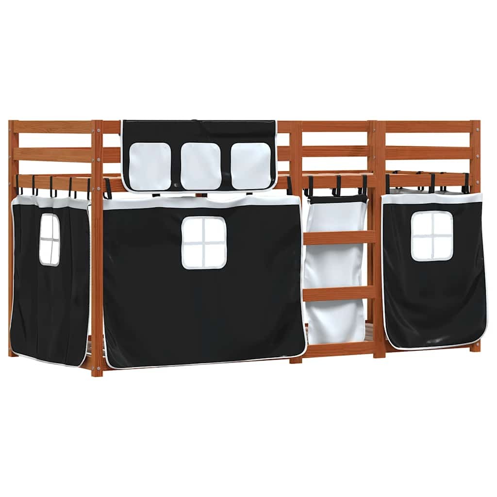 Bunk Bed with Curtains Frame White&Black 75x190 cm Solid Wood Pine vidaXL
