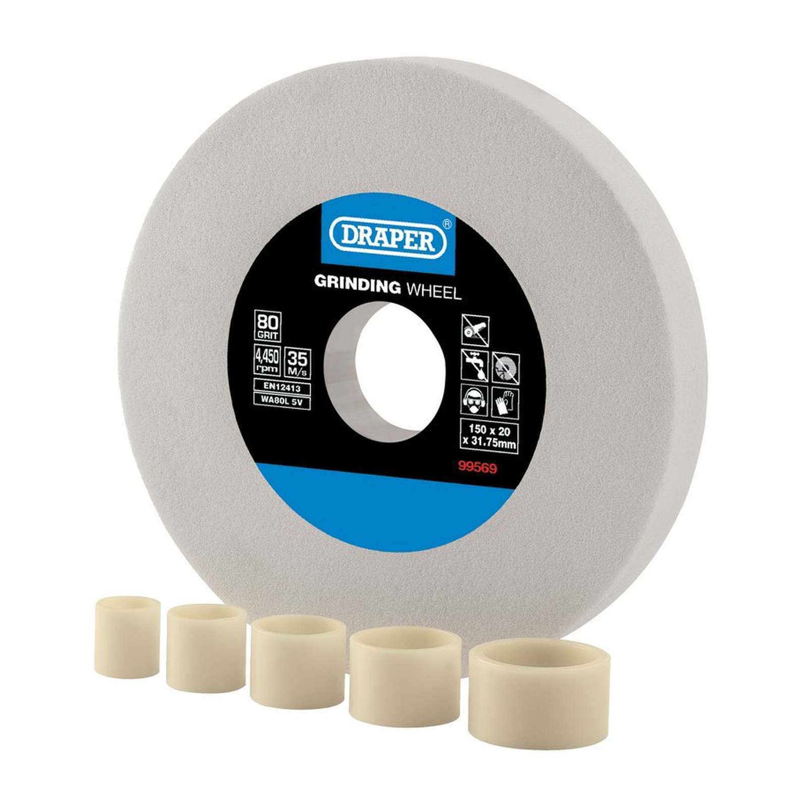 Draper White Aluminium Oxide Bench Grinding Wheel 80G (150Mm X 20Mm) - 99569
