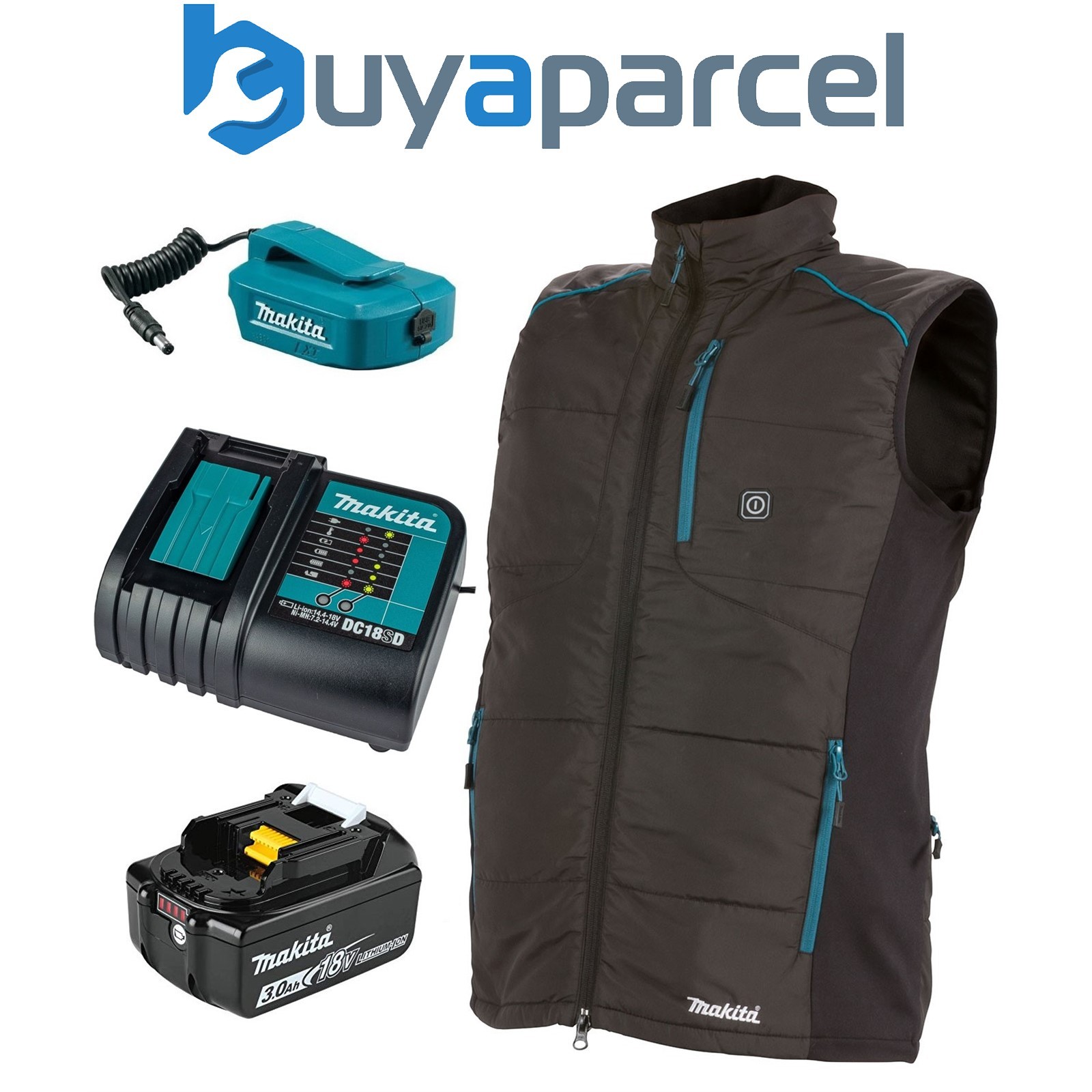 Makita DCV202Z2XL LXT 18v Cordless Heated Vest Gilet - Black XXL + Battery