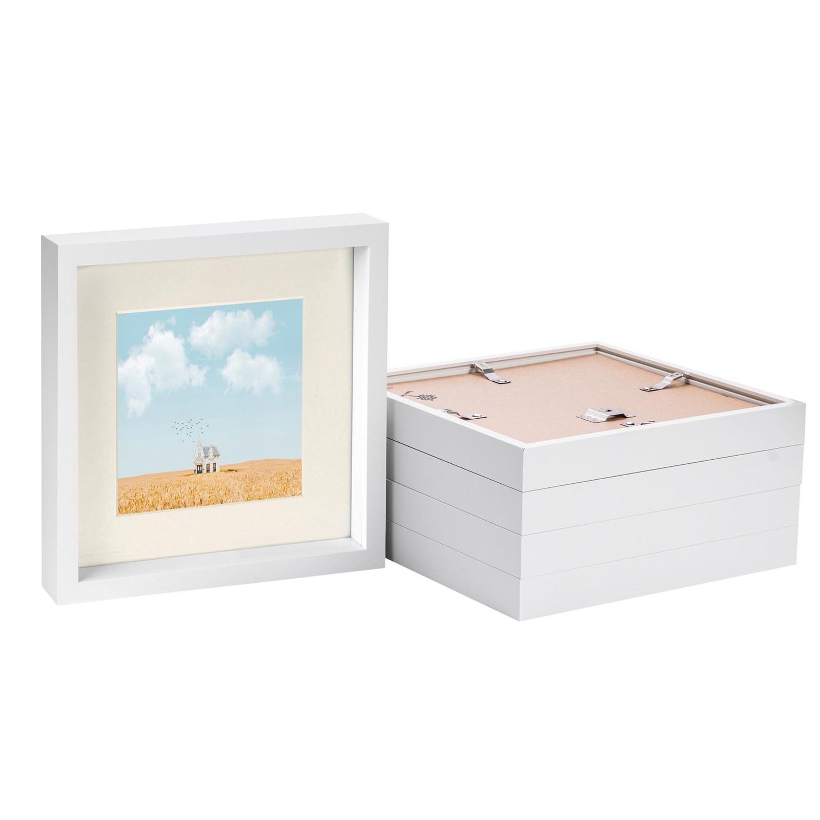 5x White 10" x 10" 3D Box Photo Frames Ivory 6" x 6" Mount Craft Shadow Picture