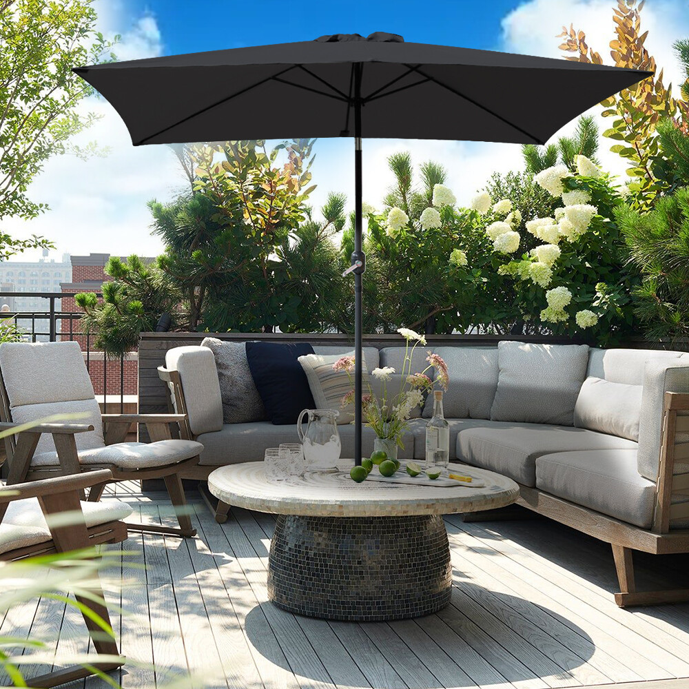 Garden Parasol Umbrella Patio Outdoor Sun Shade Aluminium Crank Tilt 2x3M Black