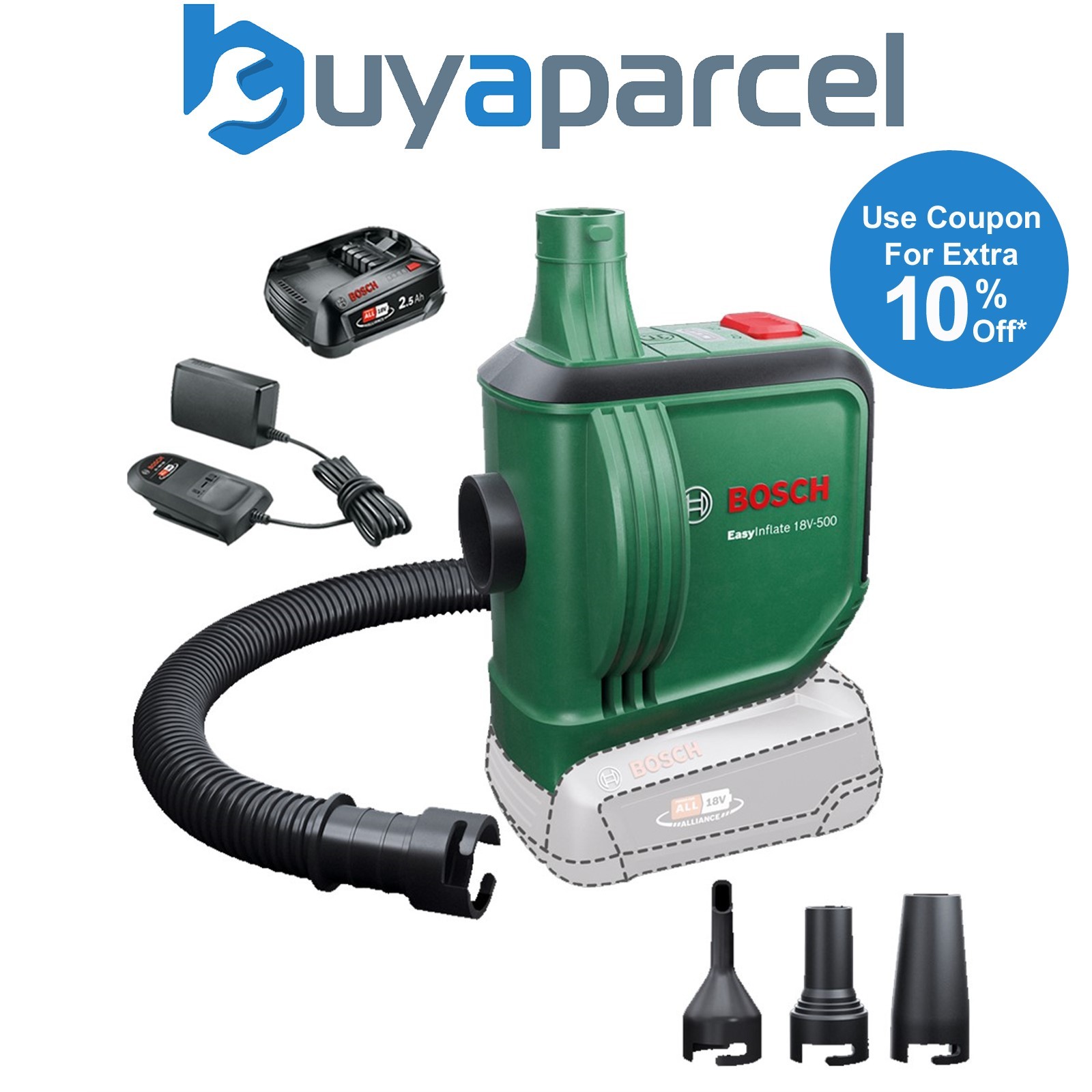 Bosch 0603947200 EasyInflate 18v Volume Air Pump Inflator + 2.5AH Battery Kit