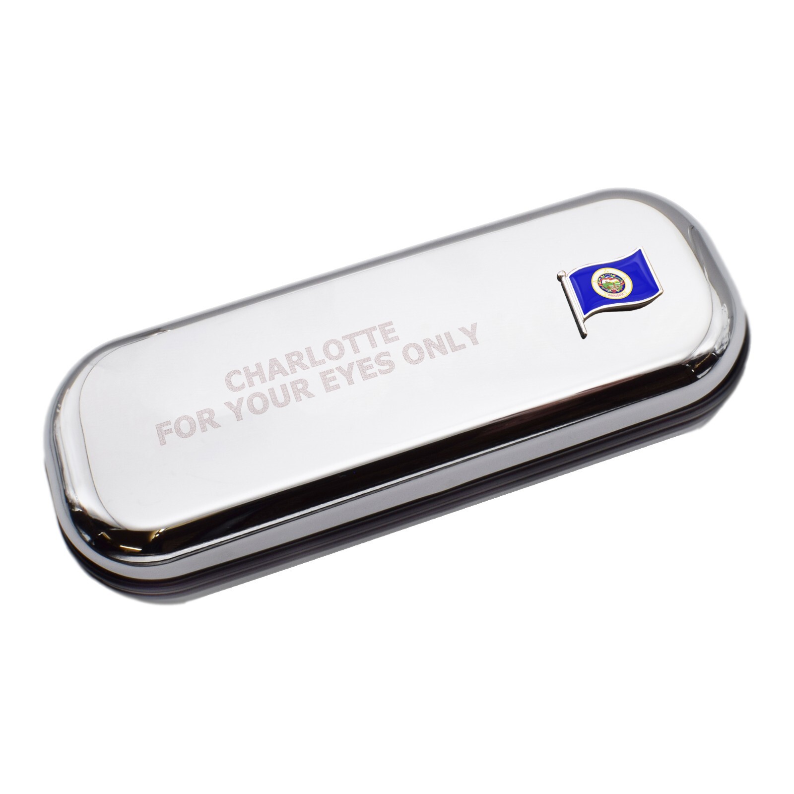 Minnesota Wave Flag & Engraved With Message Chromed Glasses Case Box