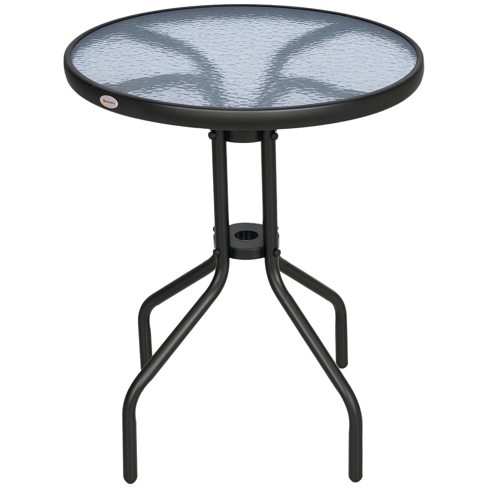 Outsunny 60 cm Round Garden Side Table, Glass Top Garden Bistro Table, Black