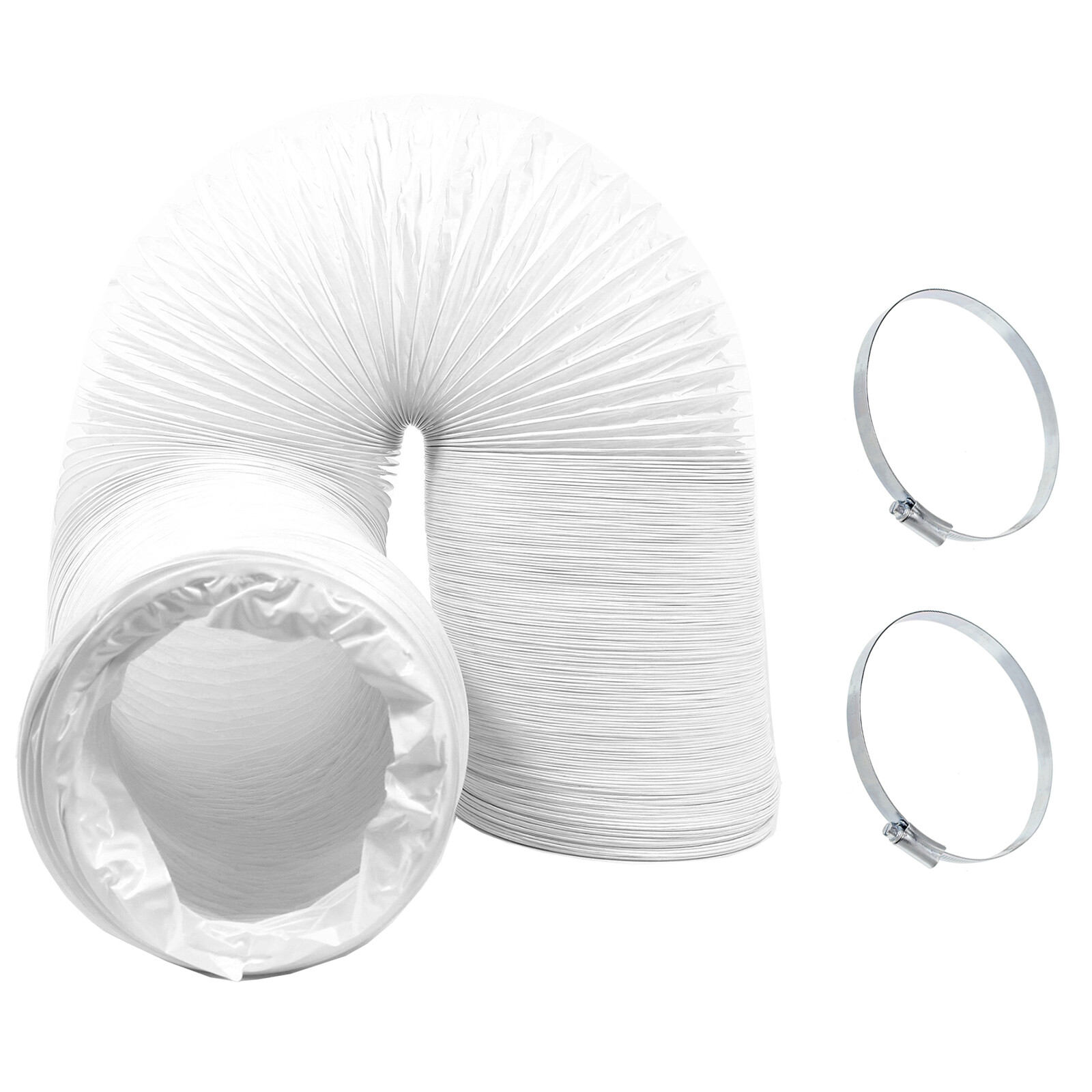 Cooker Hood Duct Hose 5" PVC Extra Long Flexible Vent Pipe 10 Metre + Clips x 2